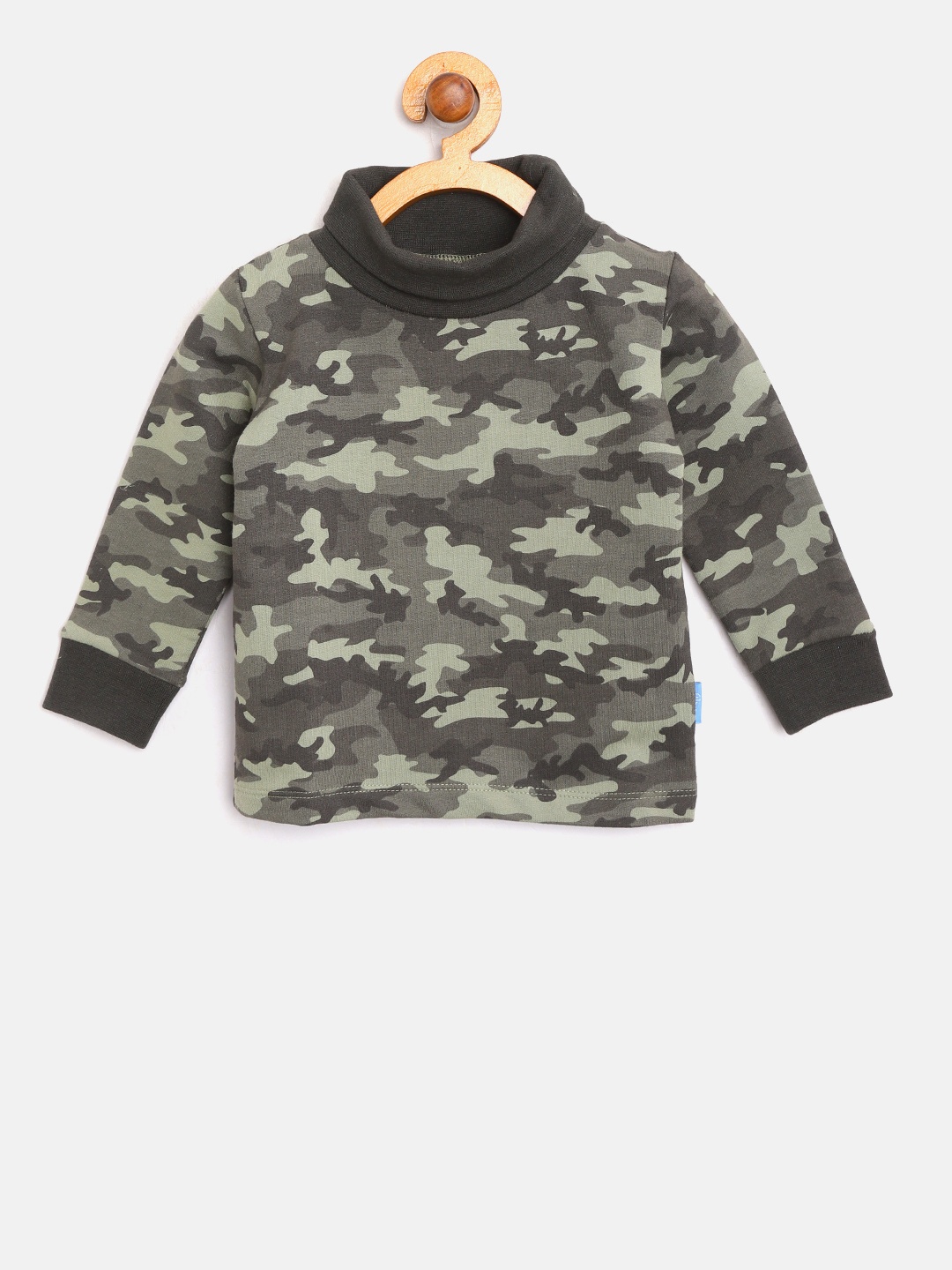 

Gini and Jony Boys Olive Green Camouflage Print Turtle Neck T-shirt