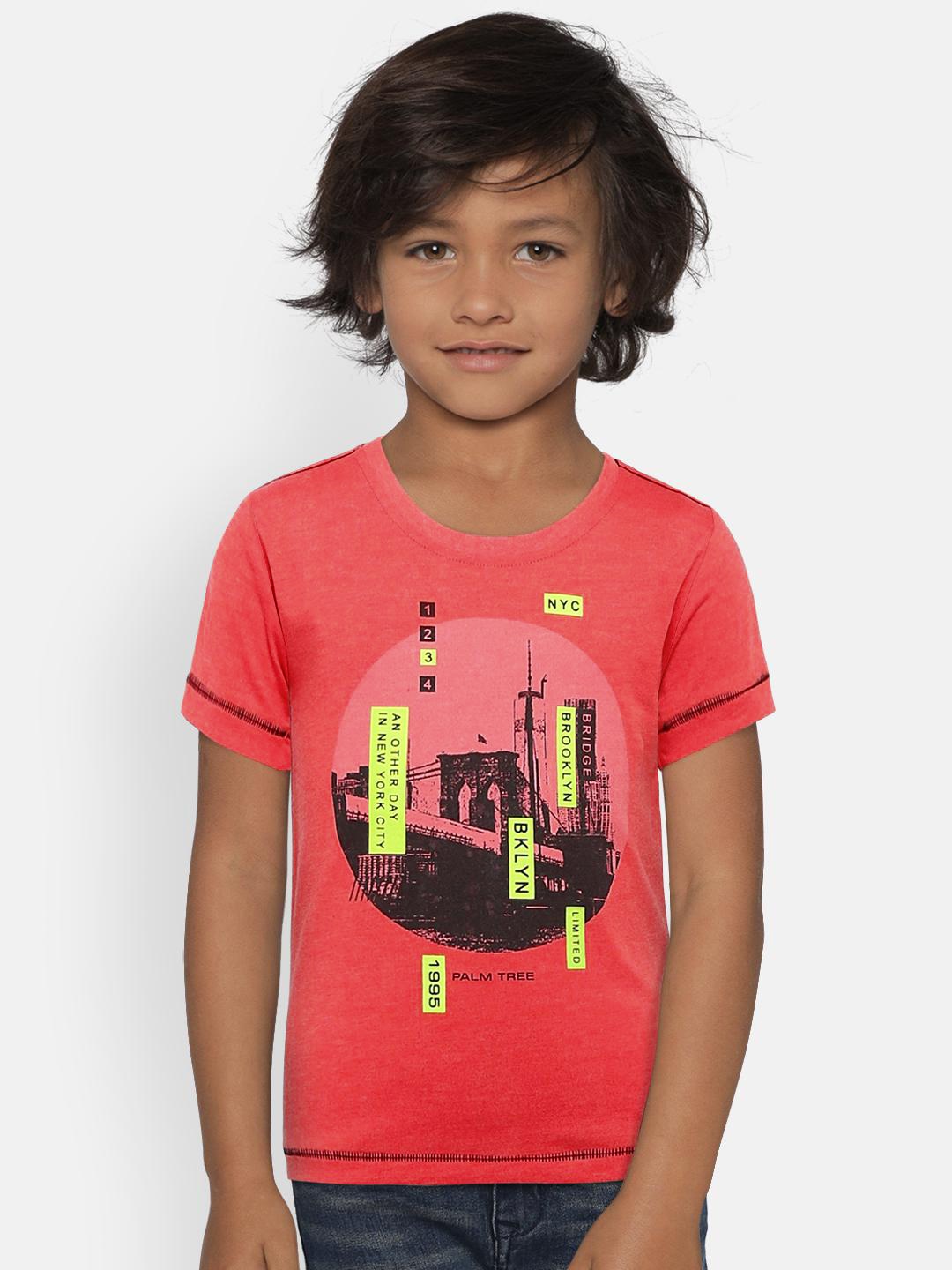 

Palm Tree Boys Coral Red Printed Round Neck T-shirt