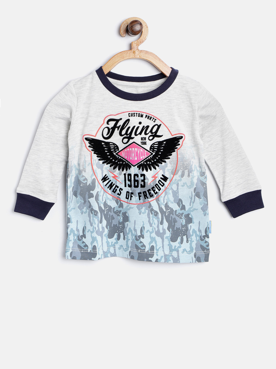 

Gini and Jony Boys Grey Melange Camouflage Print Round Neck T-shirt