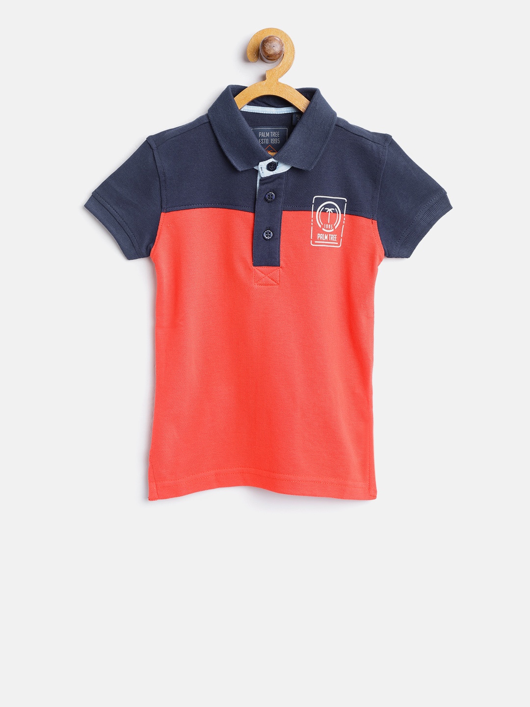 

Palm Tree Boys Orange & Navy Colourblocked Polo Collar T-shirt