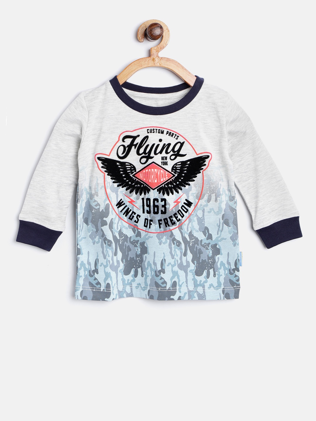 

Gini and Jony Boys Grey Melange Printed Round Neck T-shirt