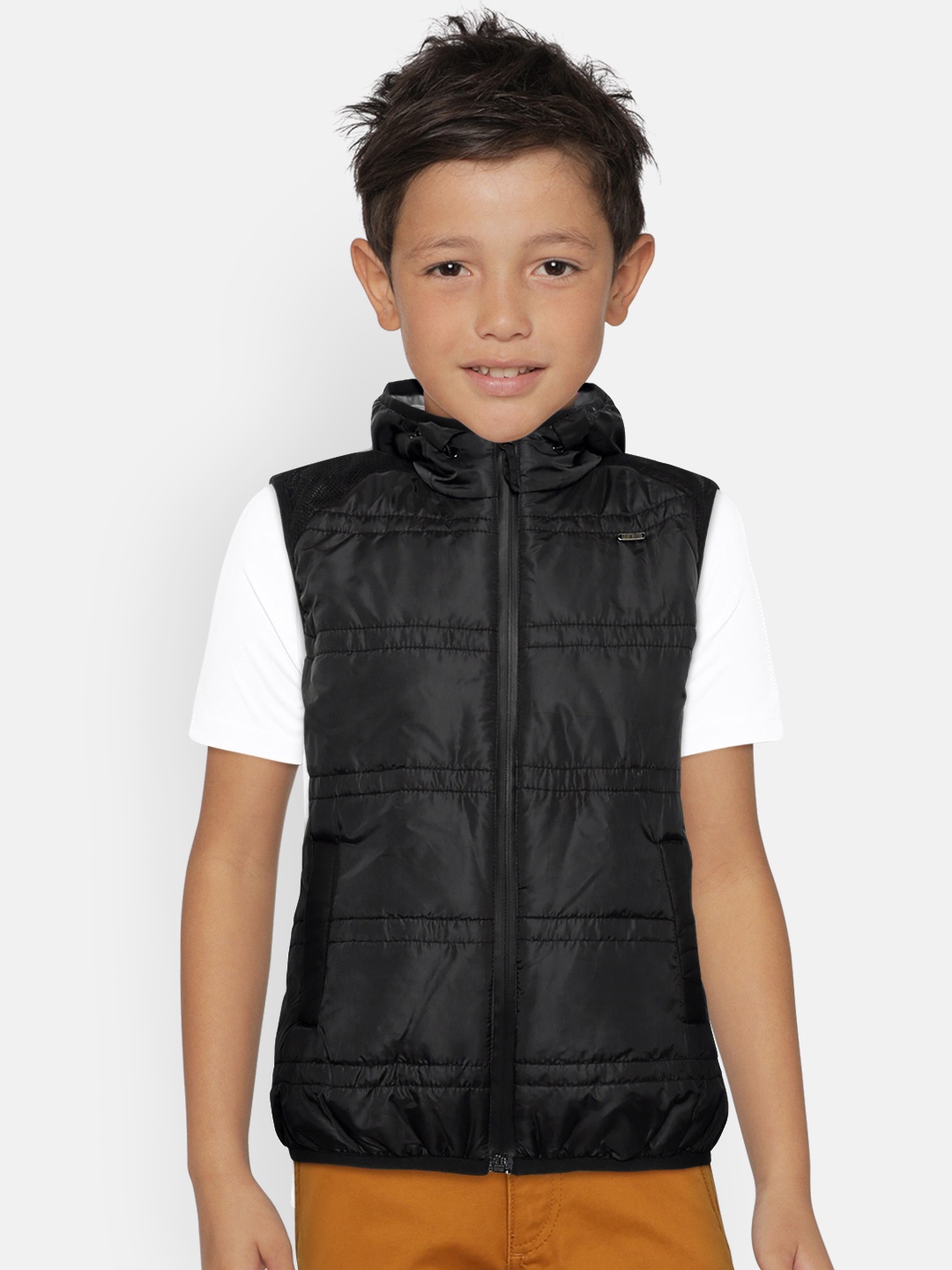 

Gini and Jony Palm Tree Boys Black Solid Hooded Padded Jacket