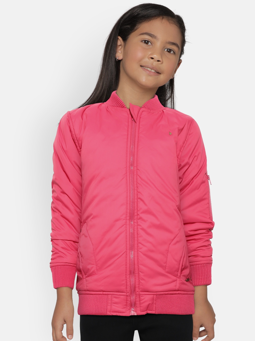 

Gini and Jony Palm Tree Girls Pink Solid Bomber Jacket