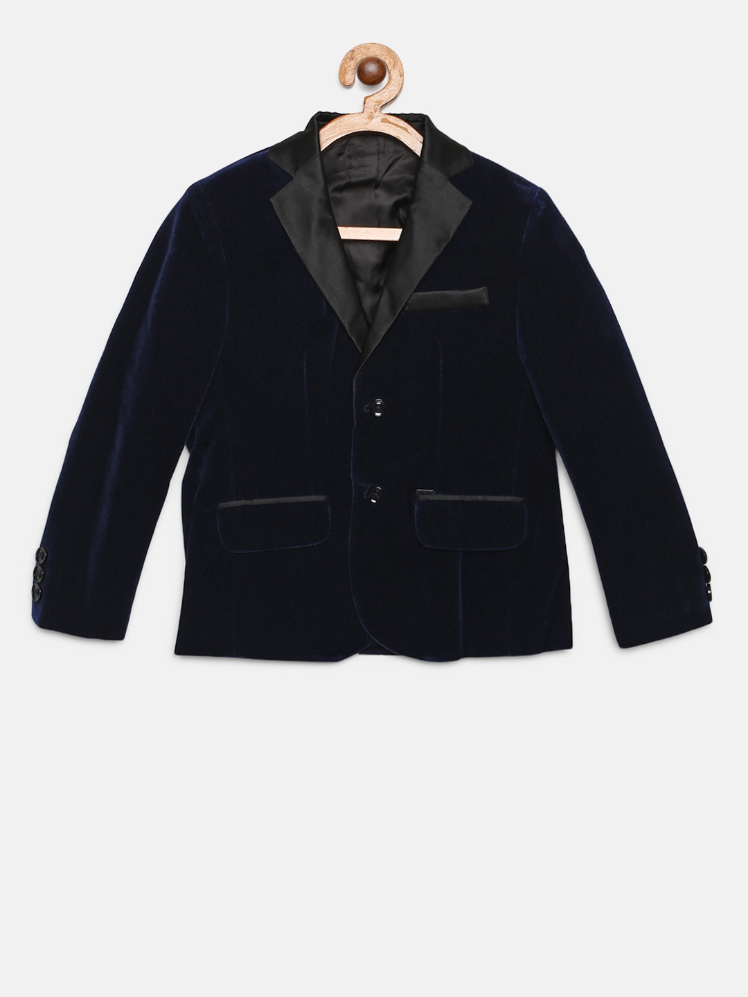 

Gini and Jony Boys Navy Blue Solid Velvet Finish Single-Breasted Partywear Blazer