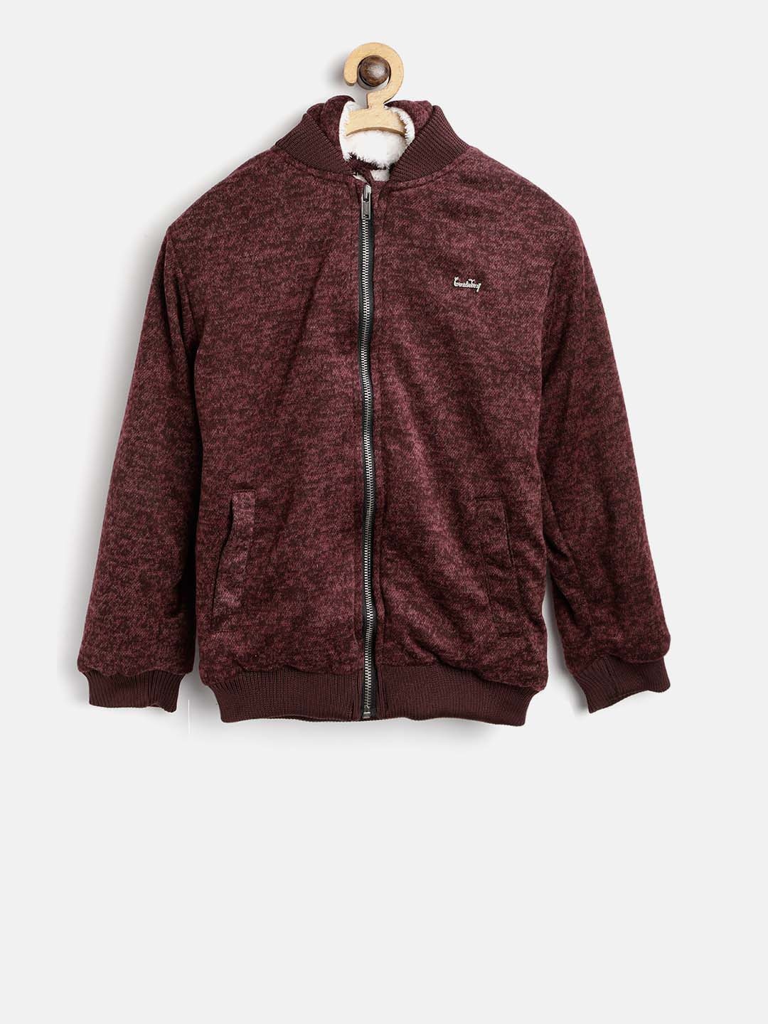 

Gini and Jony Girls Burgundy Printed Back Hooded Bomber with Embroidered Detail