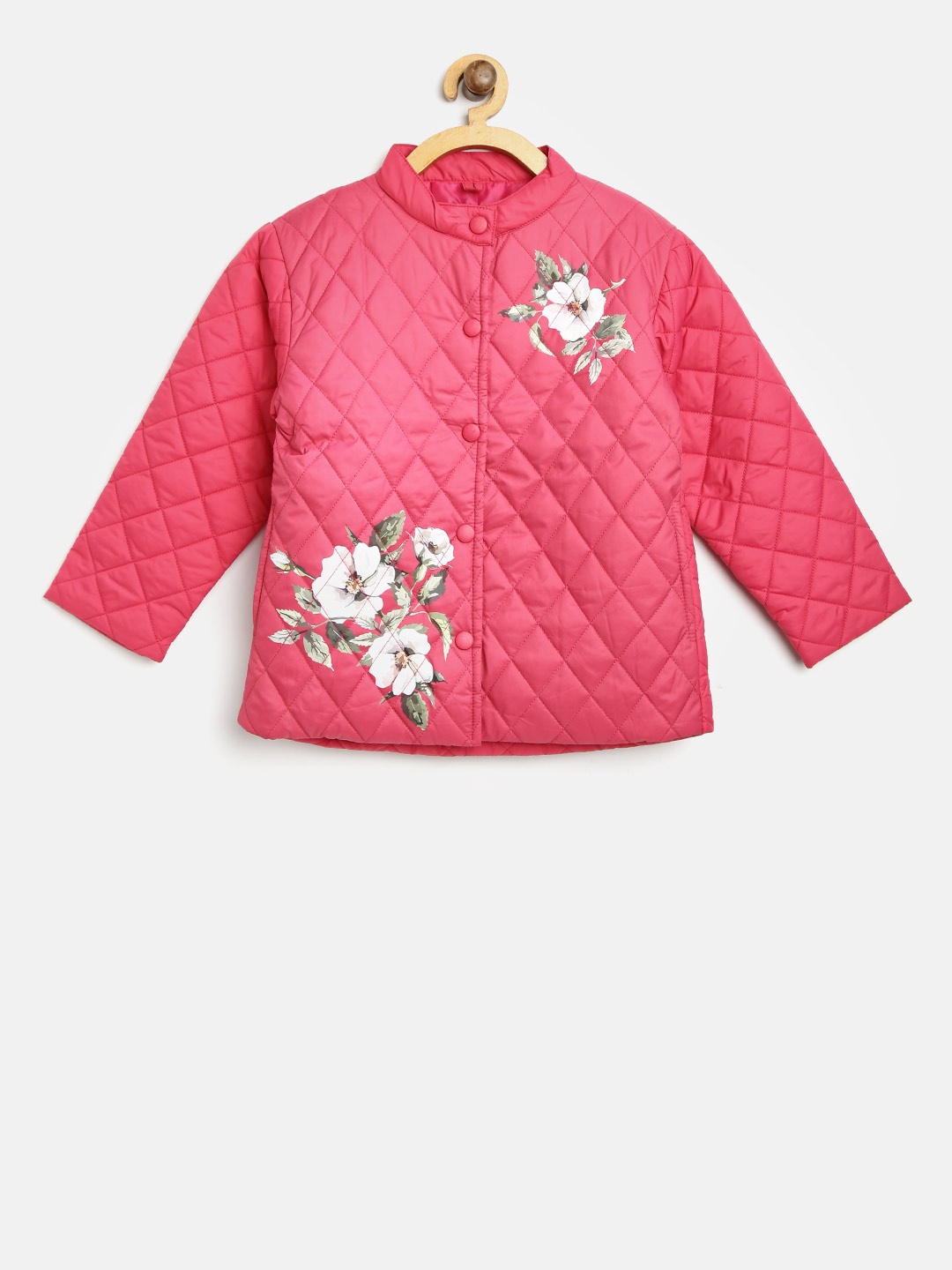 

Gini and Jony Palm Tree Girls Pink Solid Quilted Jacket with Printed Detail