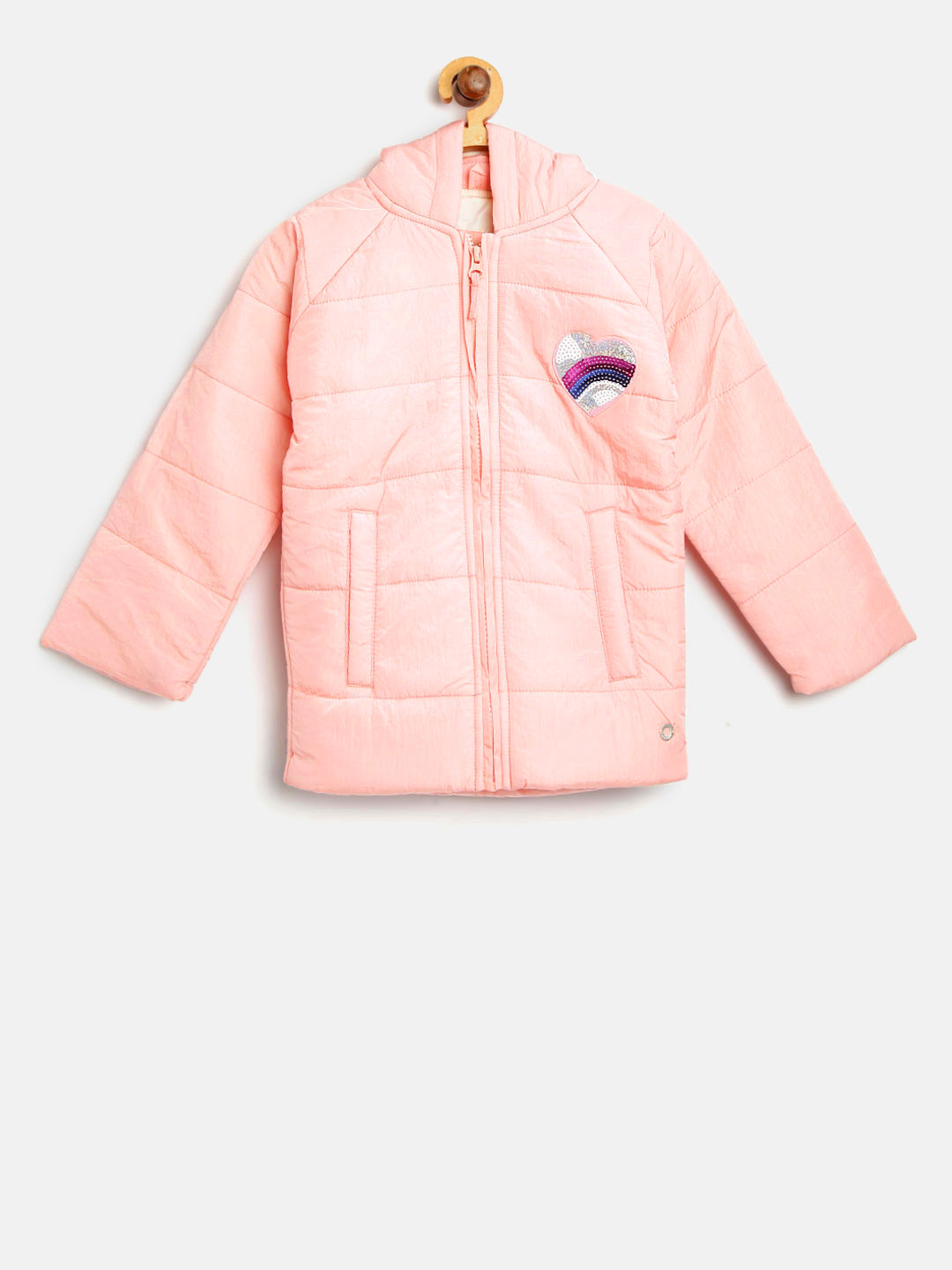 

Gini and Jony Girls Peach-Coloured Solid Hooded Padded Jacket