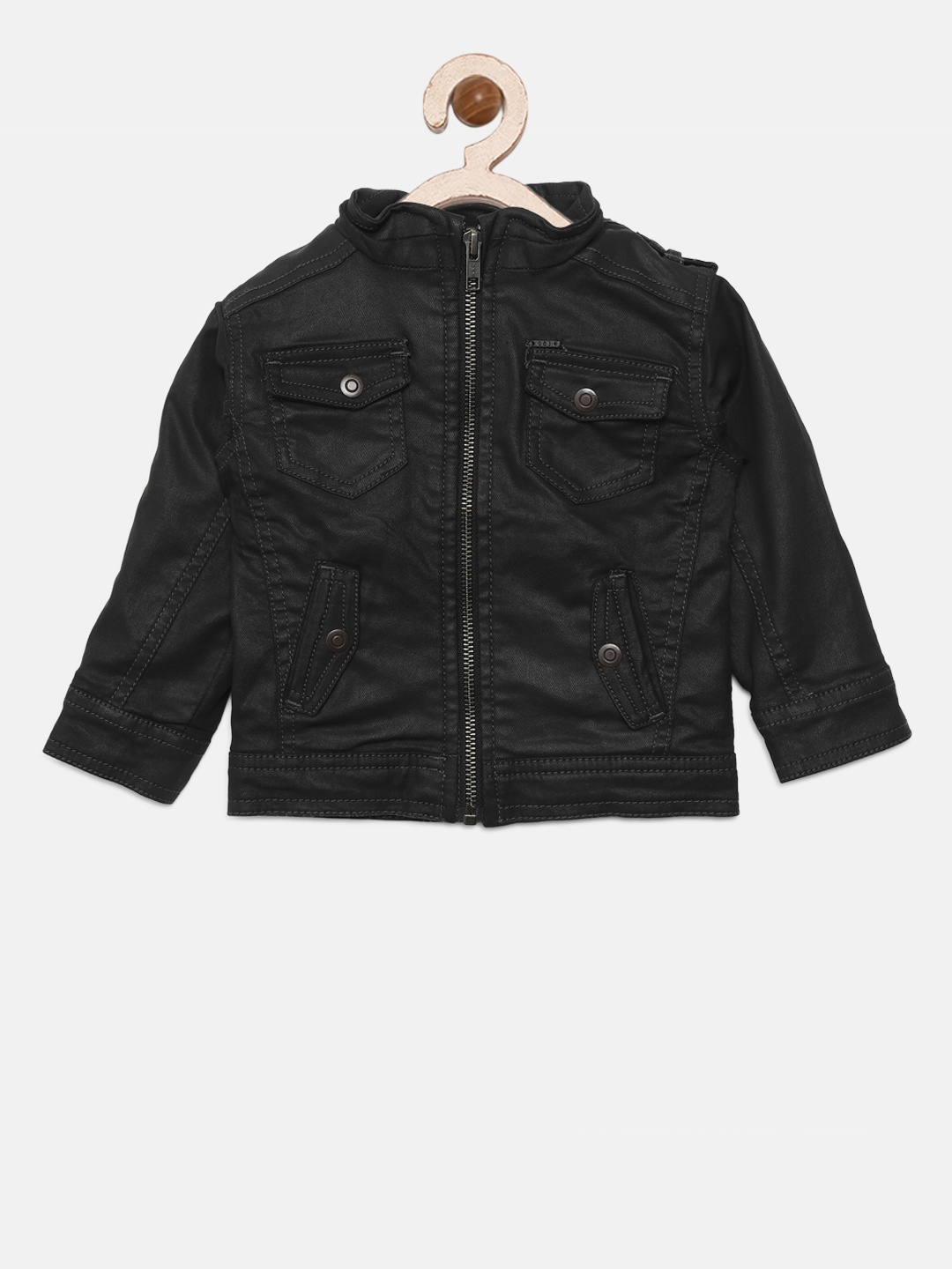 

Gini and Jony Boys Black Solid Biker Jacket