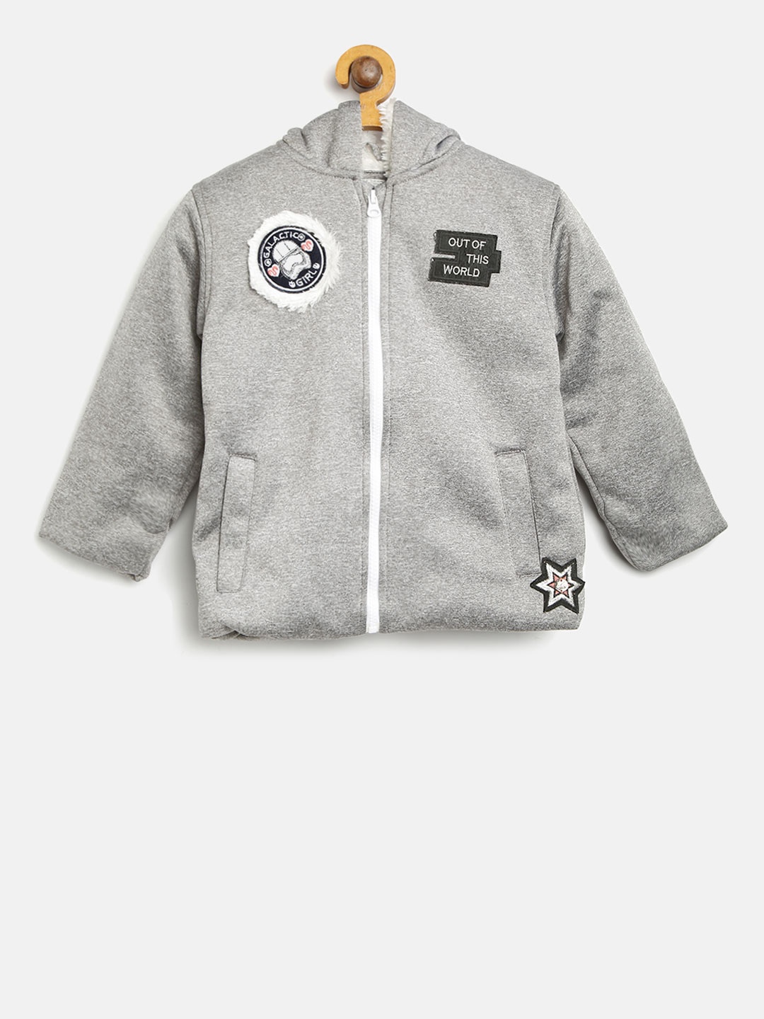 

Gini and Jony Girls Grey Melange Solid Hooded Tailored Jacket