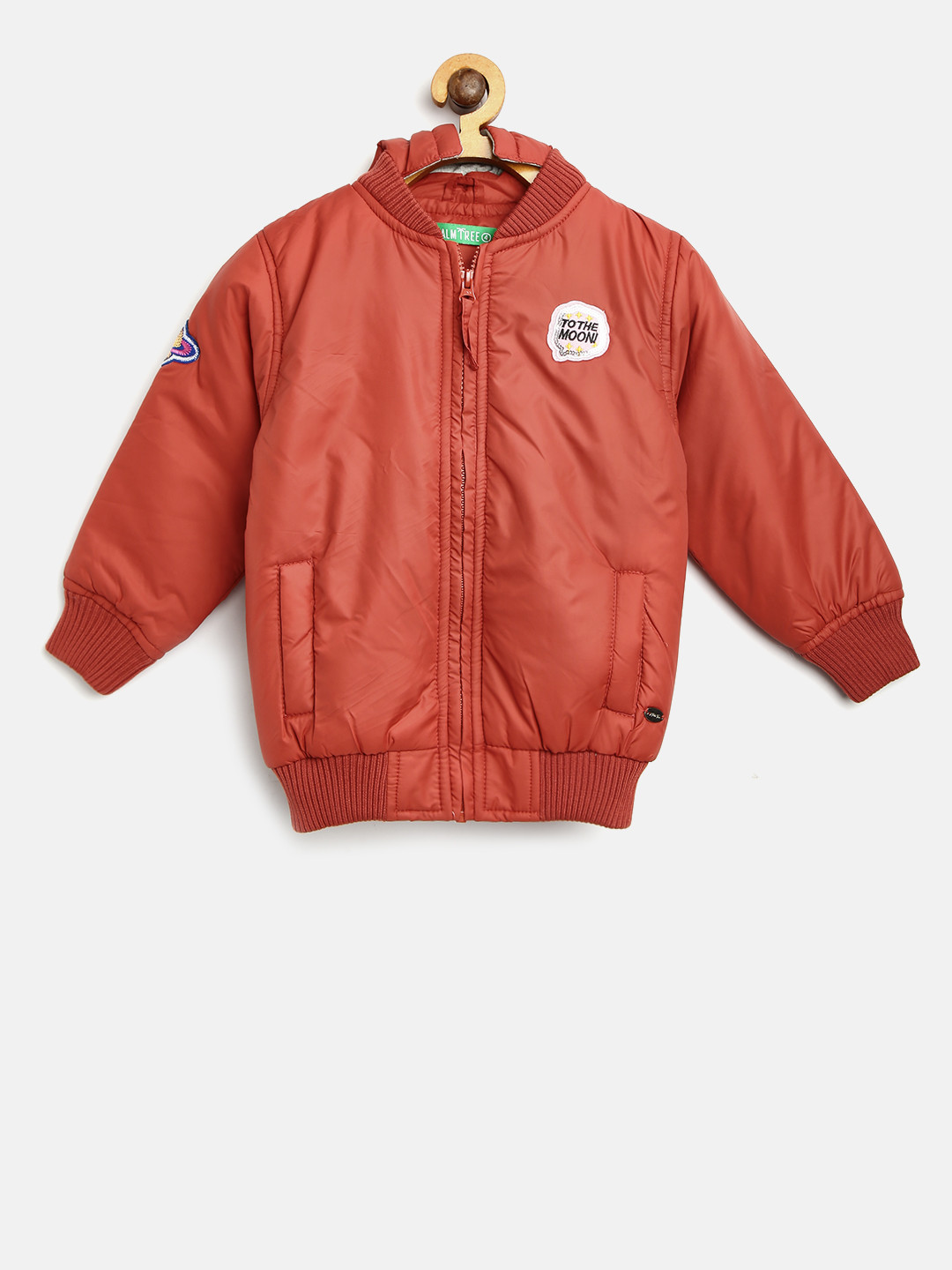 

Gini and Jony Palm Tree Girls Rust Brown Solid Bomber Jacket with Detachable Hood