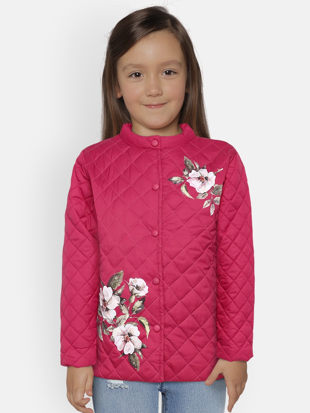 

Gini and Jony Girls Maroon Printed Quilted Jacket