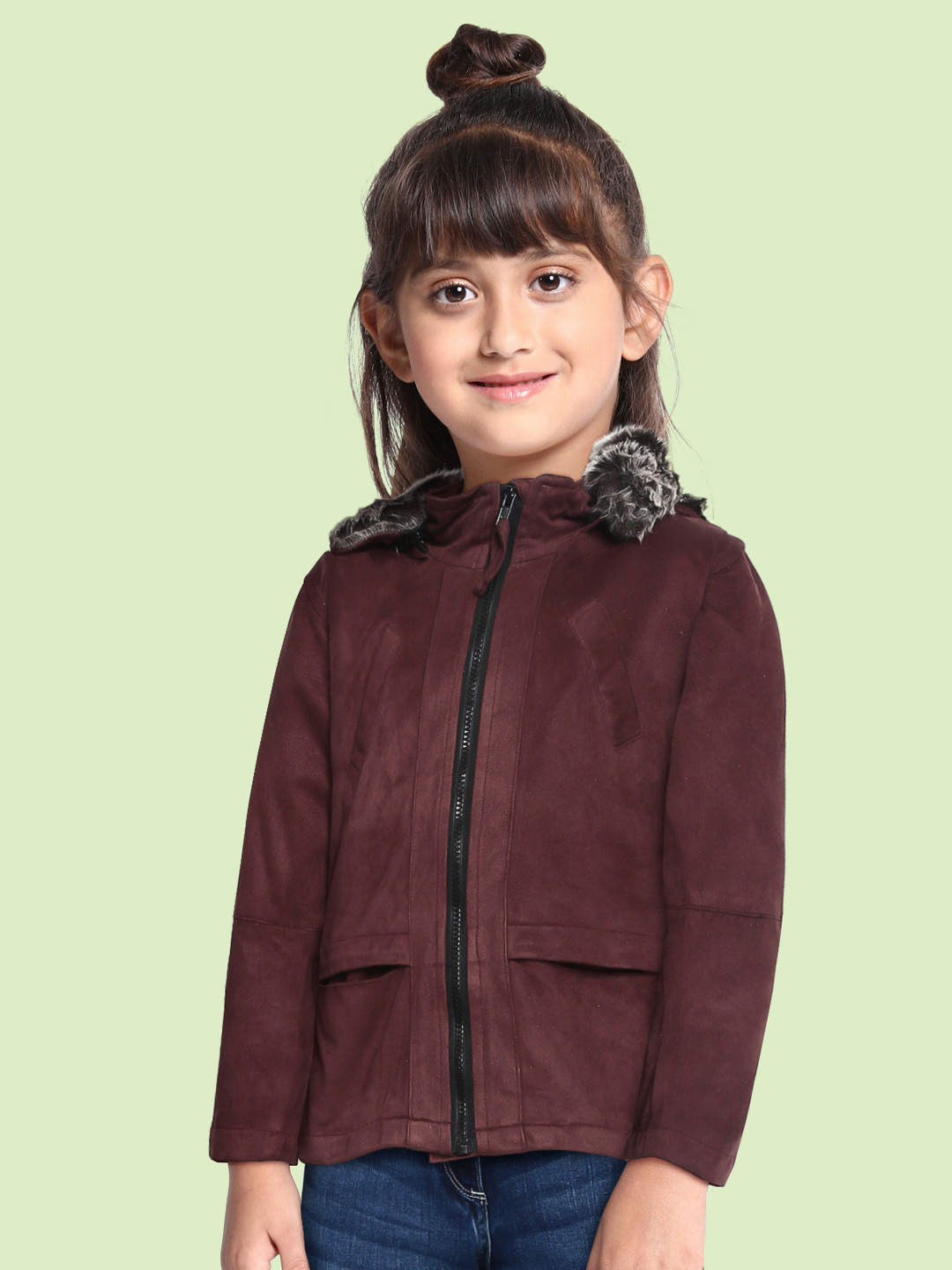 

Gini and Jony Girls Coffee Brown Solid Parka Jacket with Detachable Hood