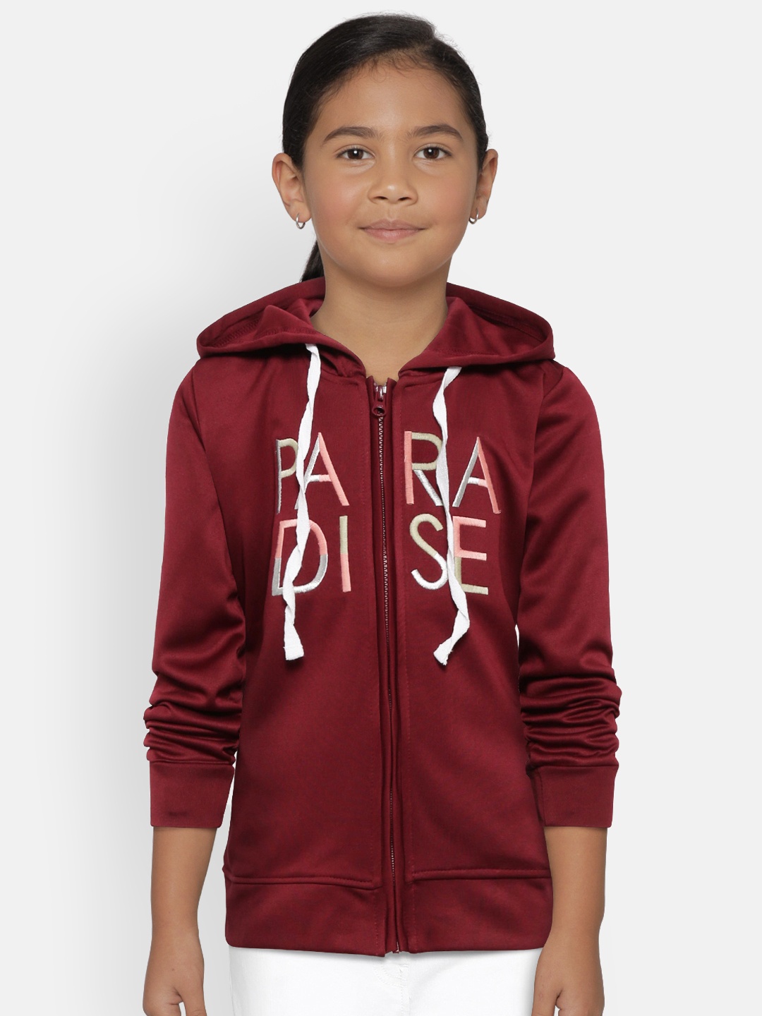 

Gini and Jony Palm Tree Girls Burgundy Embroidered Hooded Front-Open Sweatshirt
