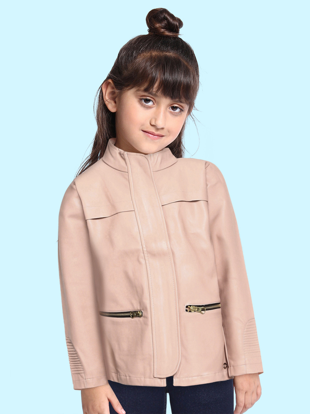 

Gini and Jony Girls Peach-Coloured Solid Tailored Jacket
