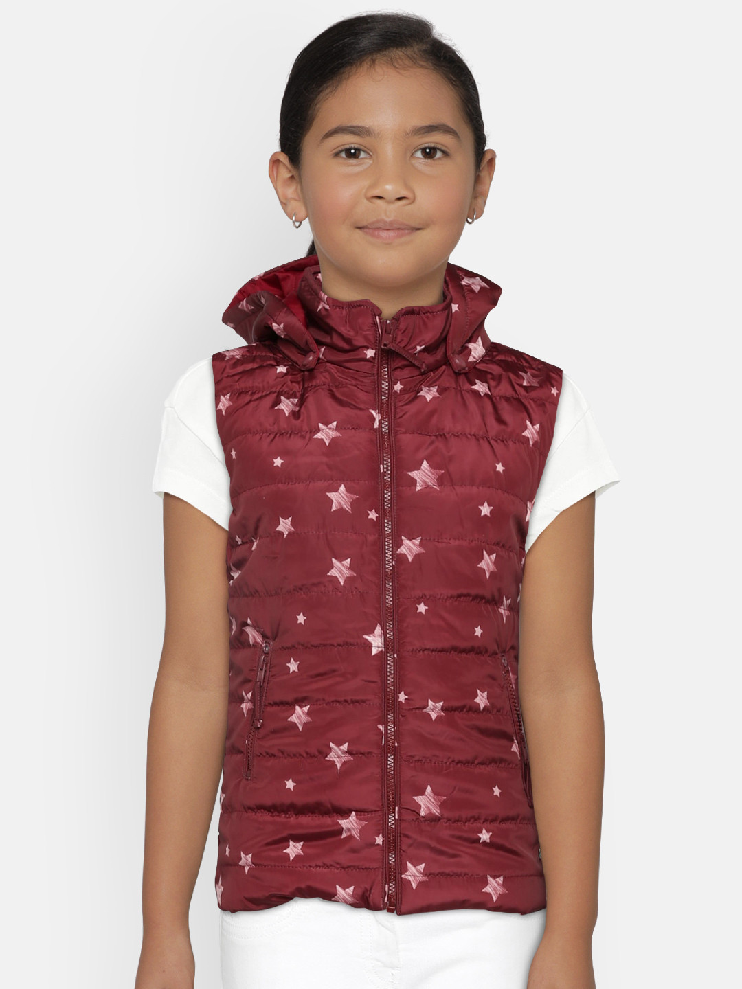 

Gini and Jony Girls Maroon Printed Jacket