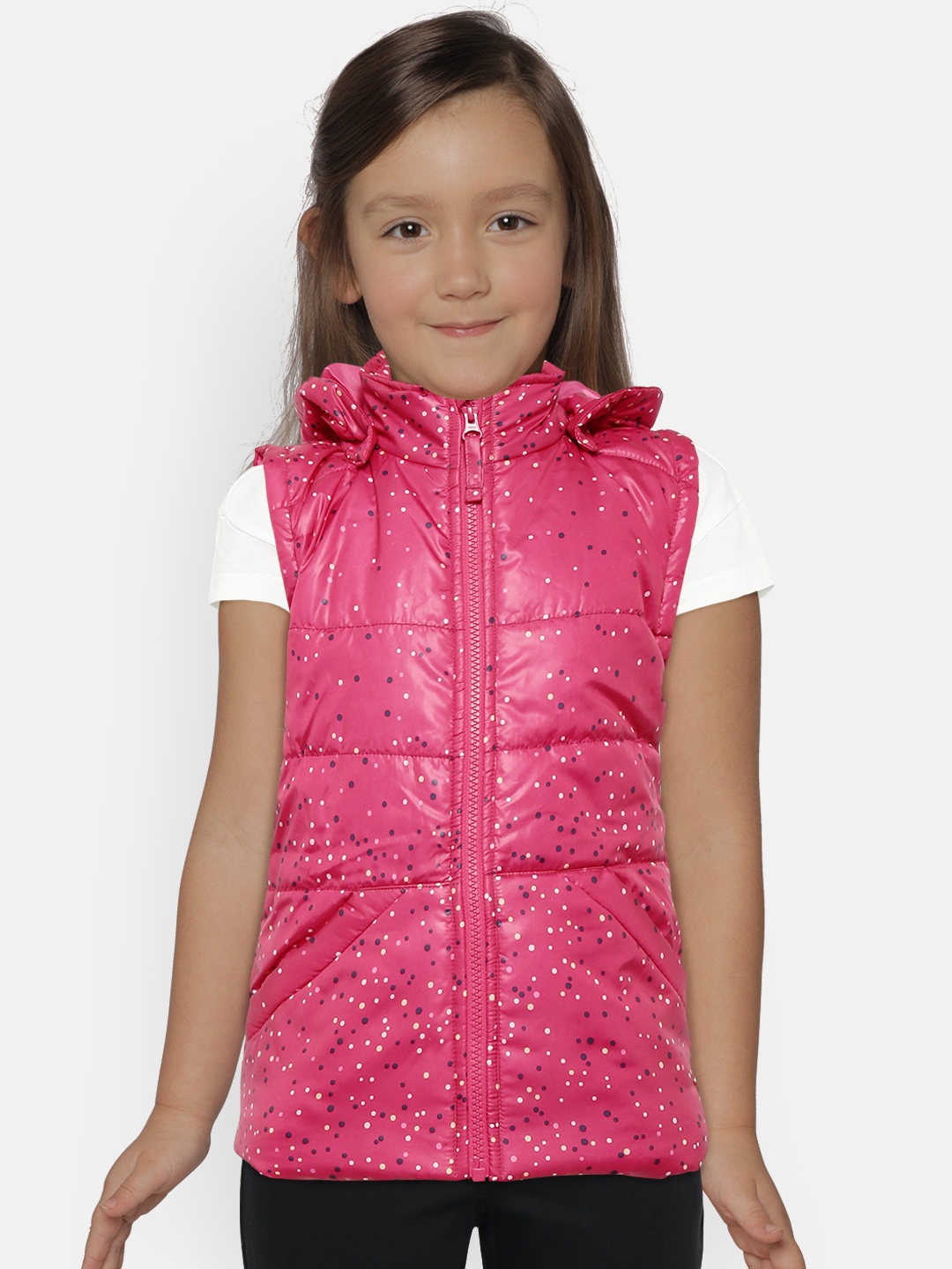 

Gini and Jony Girls Pink & Navy Printed Hooded Padded Jacket