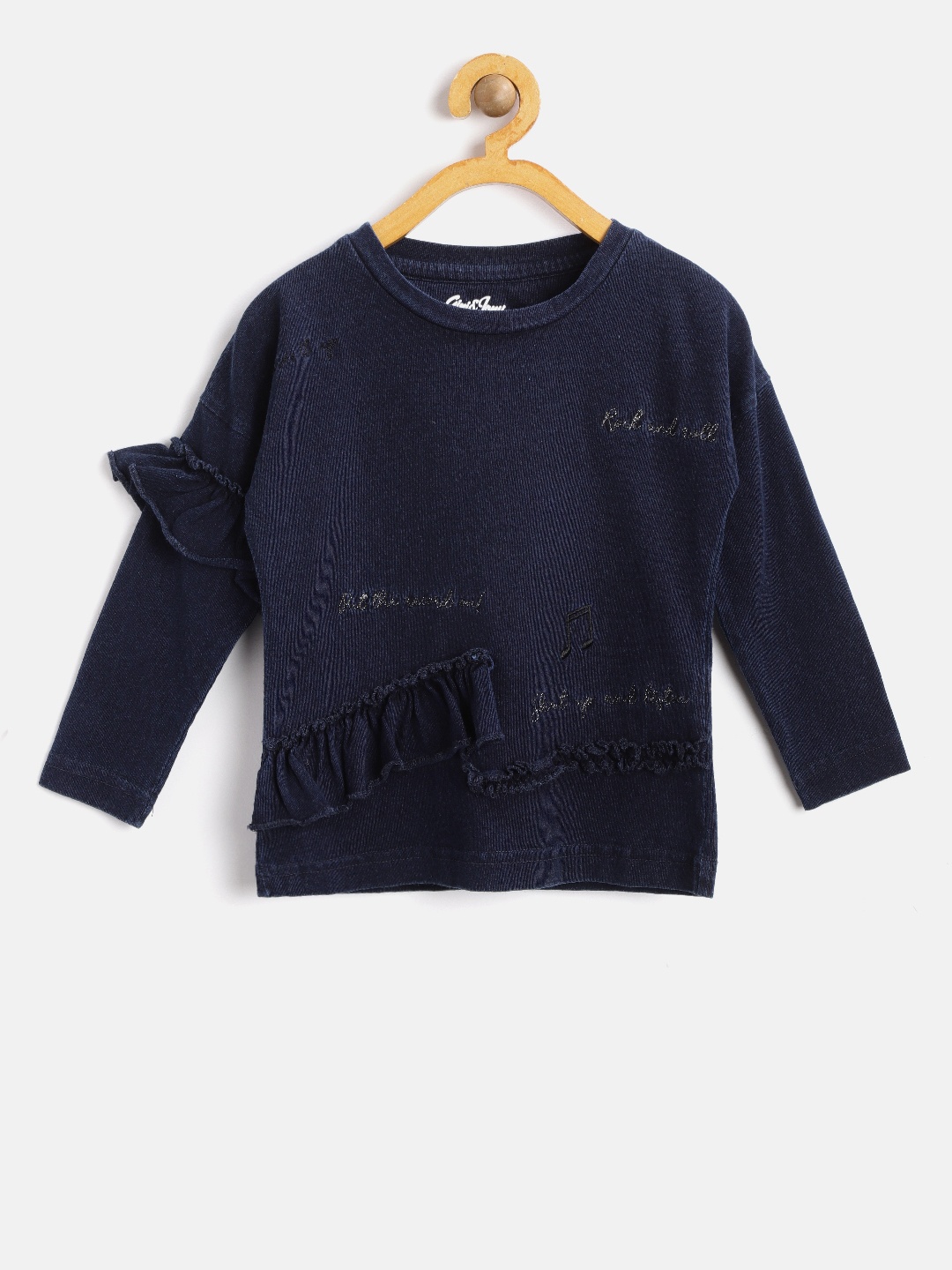 

Gini and Jony Girls Navy Solid Pure Cotton Top, Navy blue