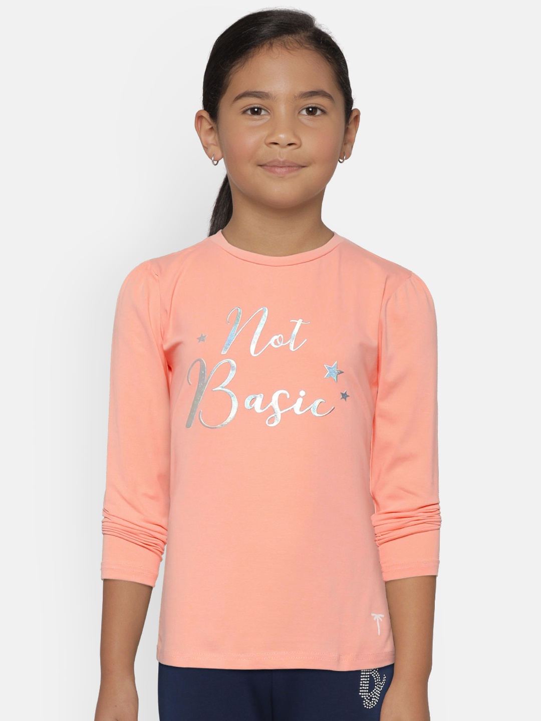 

Palm Tree Girls Peach-Coloured & Silver Printed Top