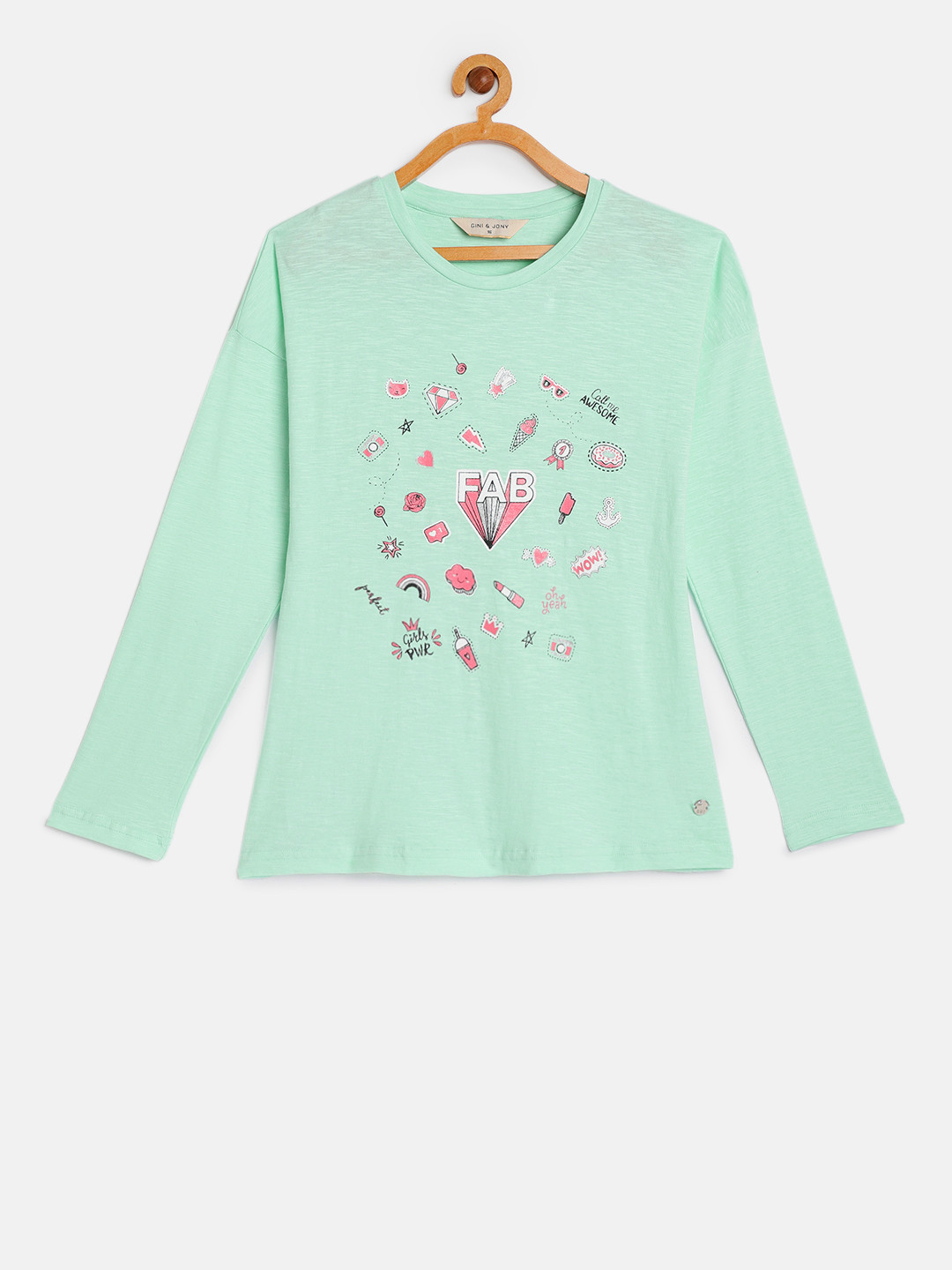 

Gini and Jony Girls Green Printed A-Line Pure Cotton Top