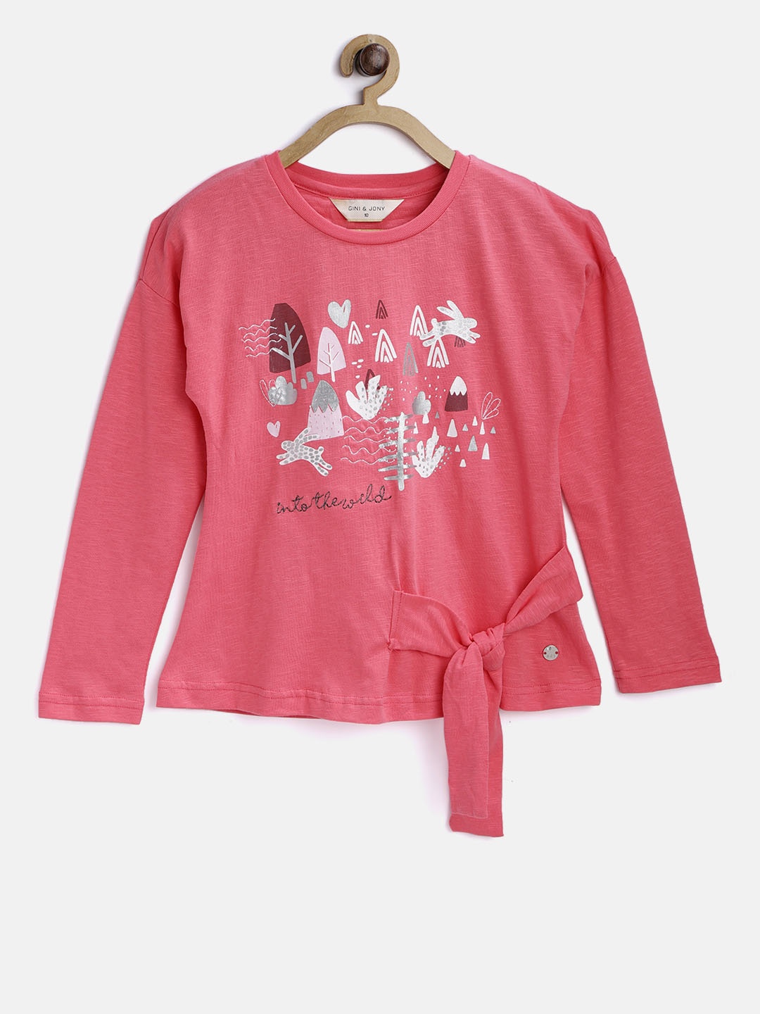 

Gini and Jony Girls Pink Printed Pure Cotton Top