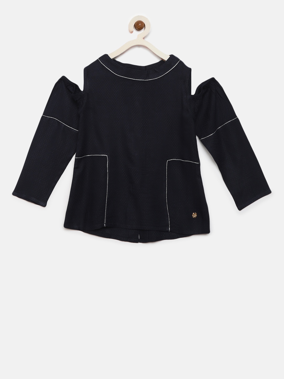 

Gini and Jony Girls Navy Blue Self Design A-Line Top