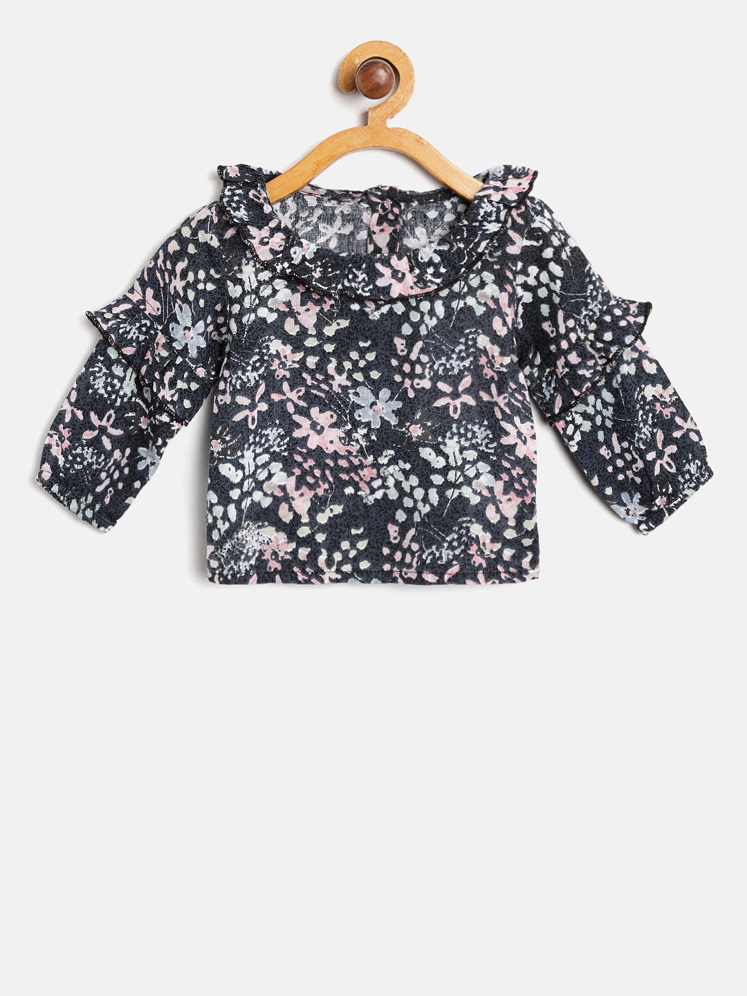 

Gini and Jony Girls Navy Blue & Pink Printed Top