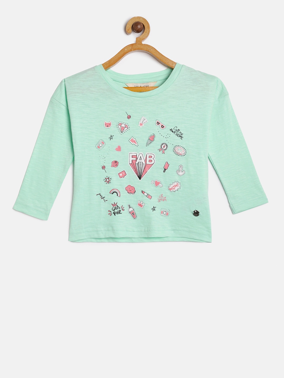 

Gini and Jony Girls Green Printed Pure Cotton Top