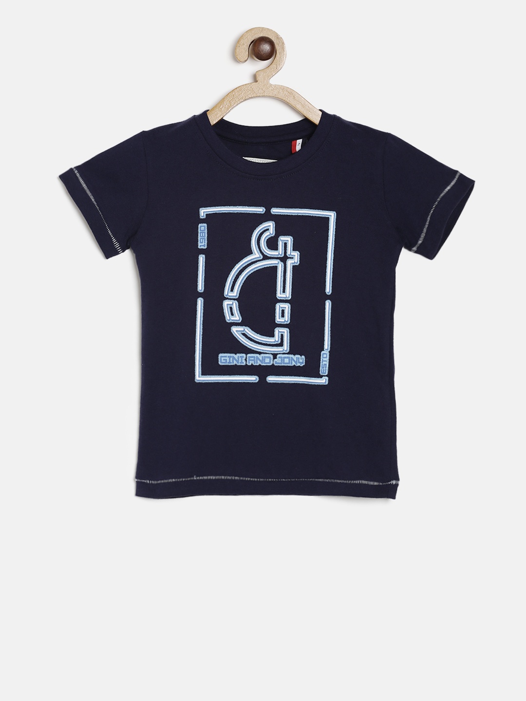 

Gini and Jony Boys Navy Blue Printed Round Neck T-shirt