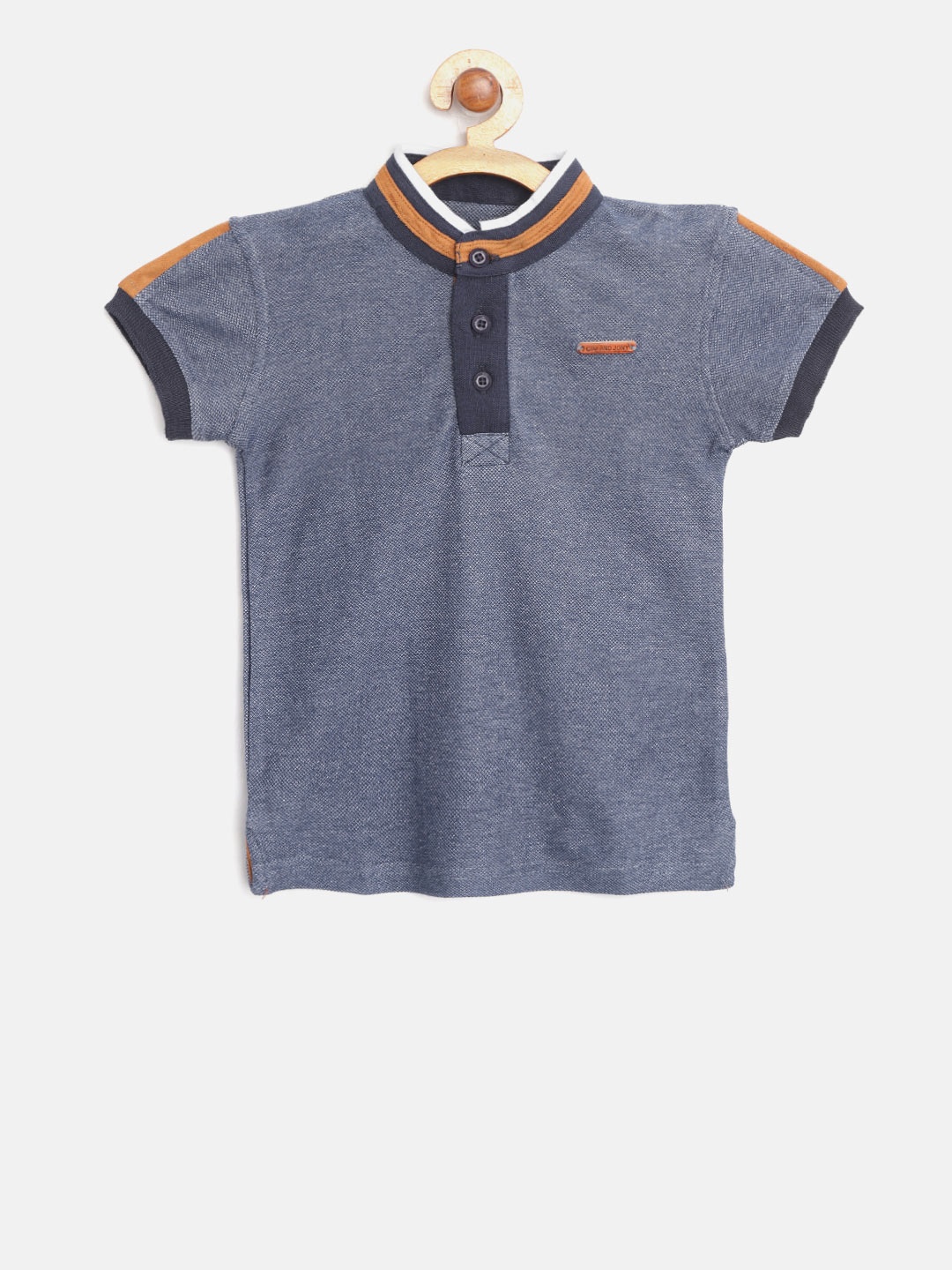 

Gini and Jony Boys Navy Blue Solid Stand Colllar T-shirt