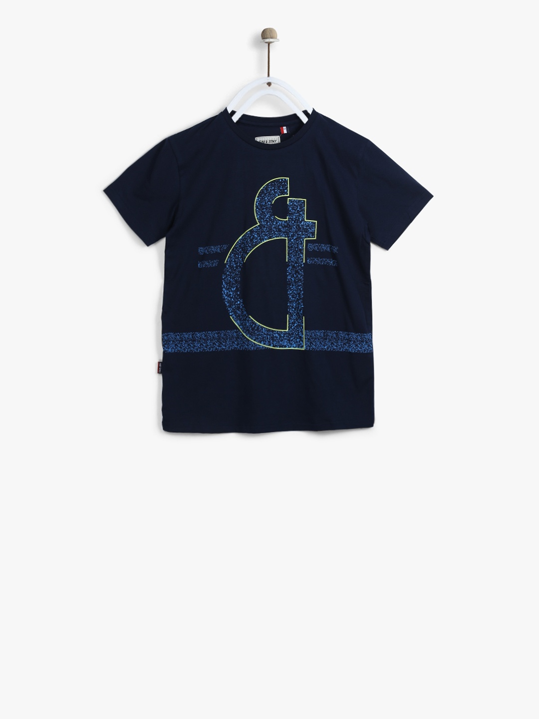 

Gini and Jony Boys Navy Printed Round Neck Pure Cotton T-shirt, Navy blue