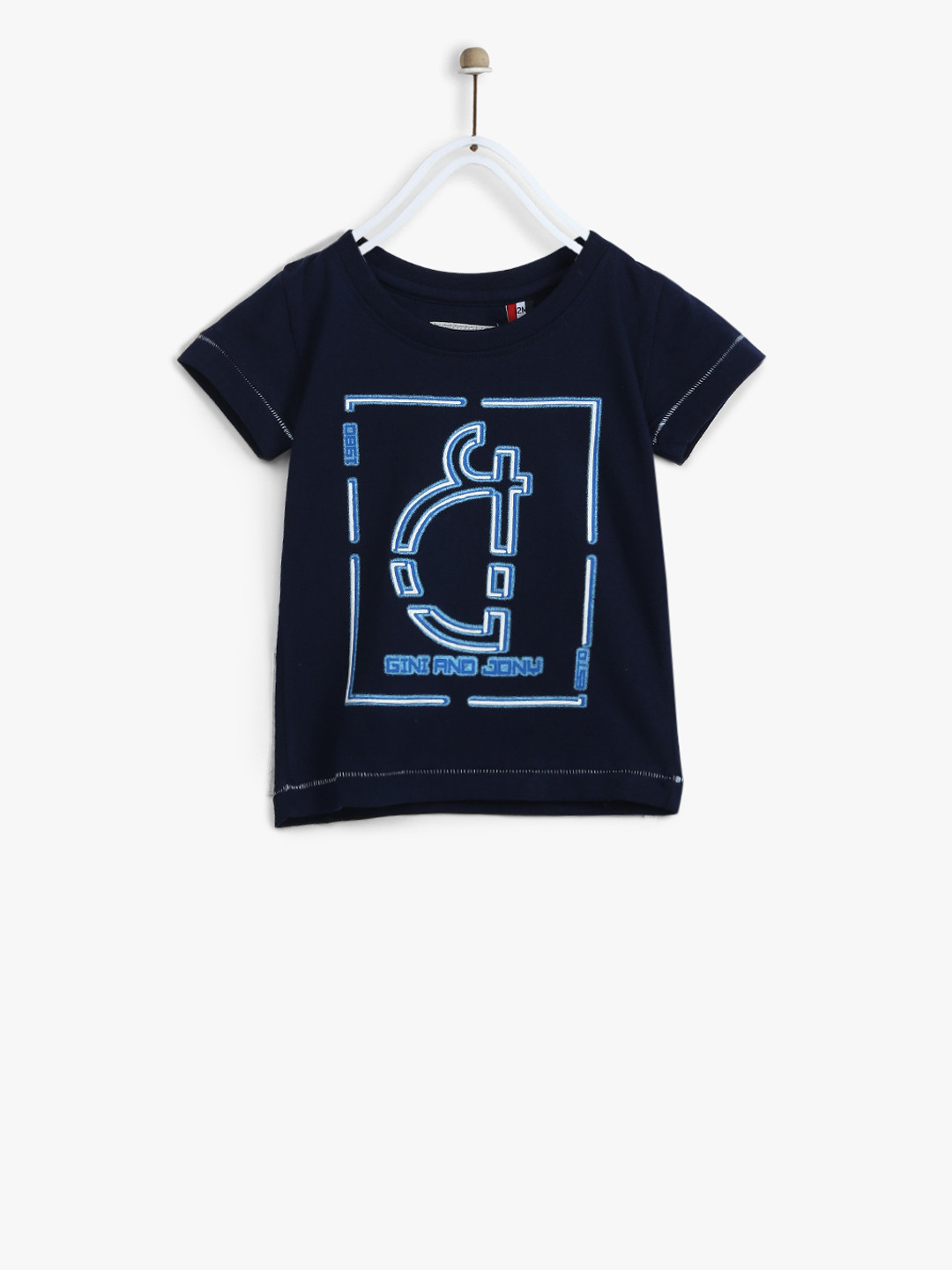

Gini and Jony Boys Navy Blue Printed Round Neck T-shirt