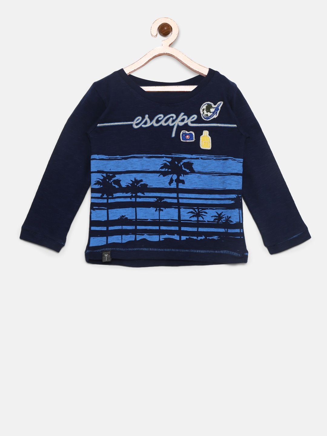 

Palm Tree Boys Navy Blue Printed Round Neck Pure Cotton T-shirt