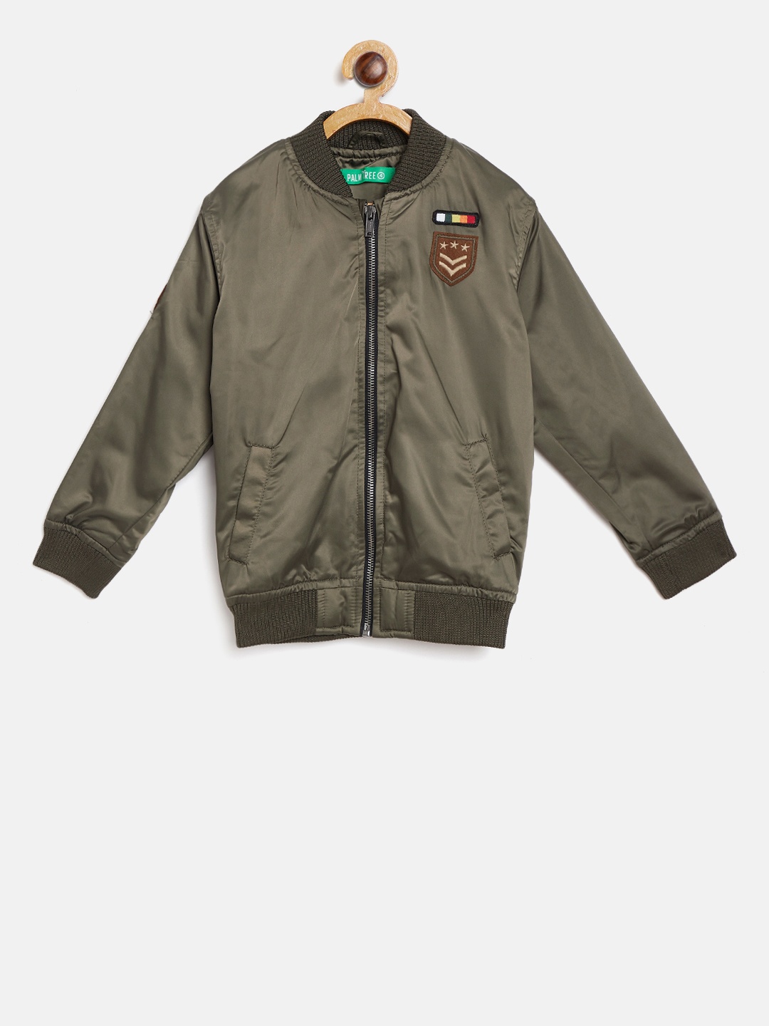 

Gini and Jony Palm Tree Boys Olive Green Solid Bomber Jacket