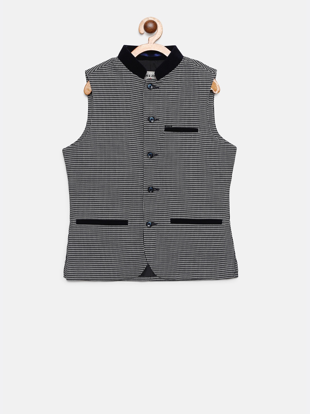 

Gini and Jony Boys Black & White Woven Design Nehru Jacket