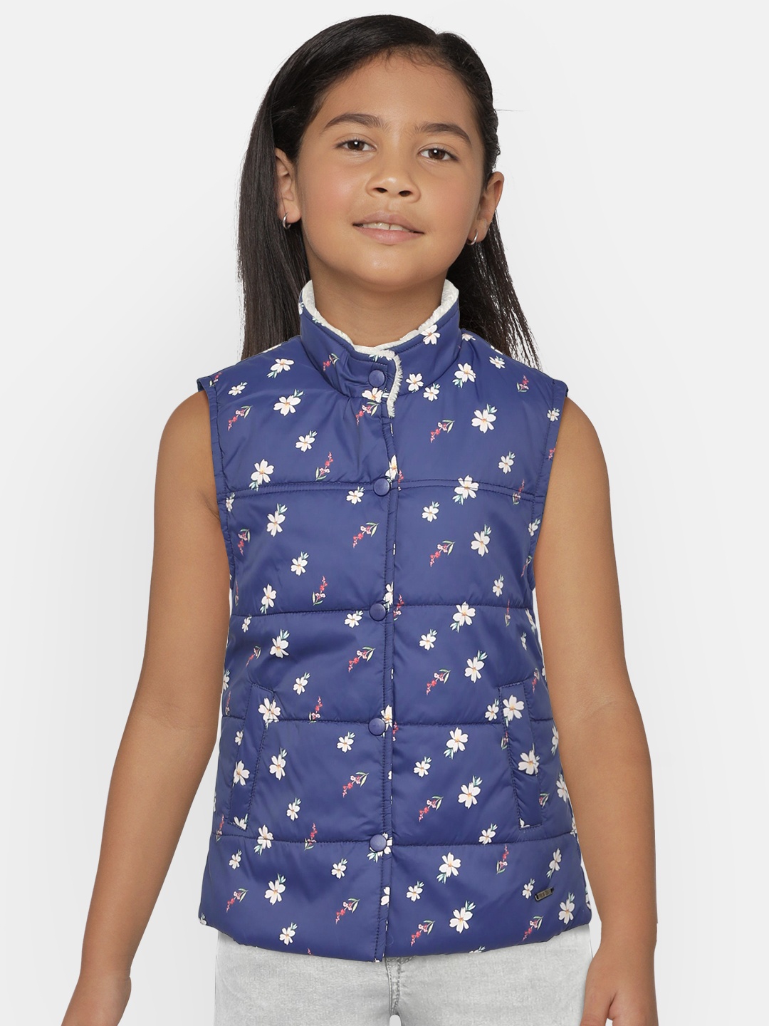 

Gini and Jony By Palm Tree Girls Blue Printed Padded Jacket