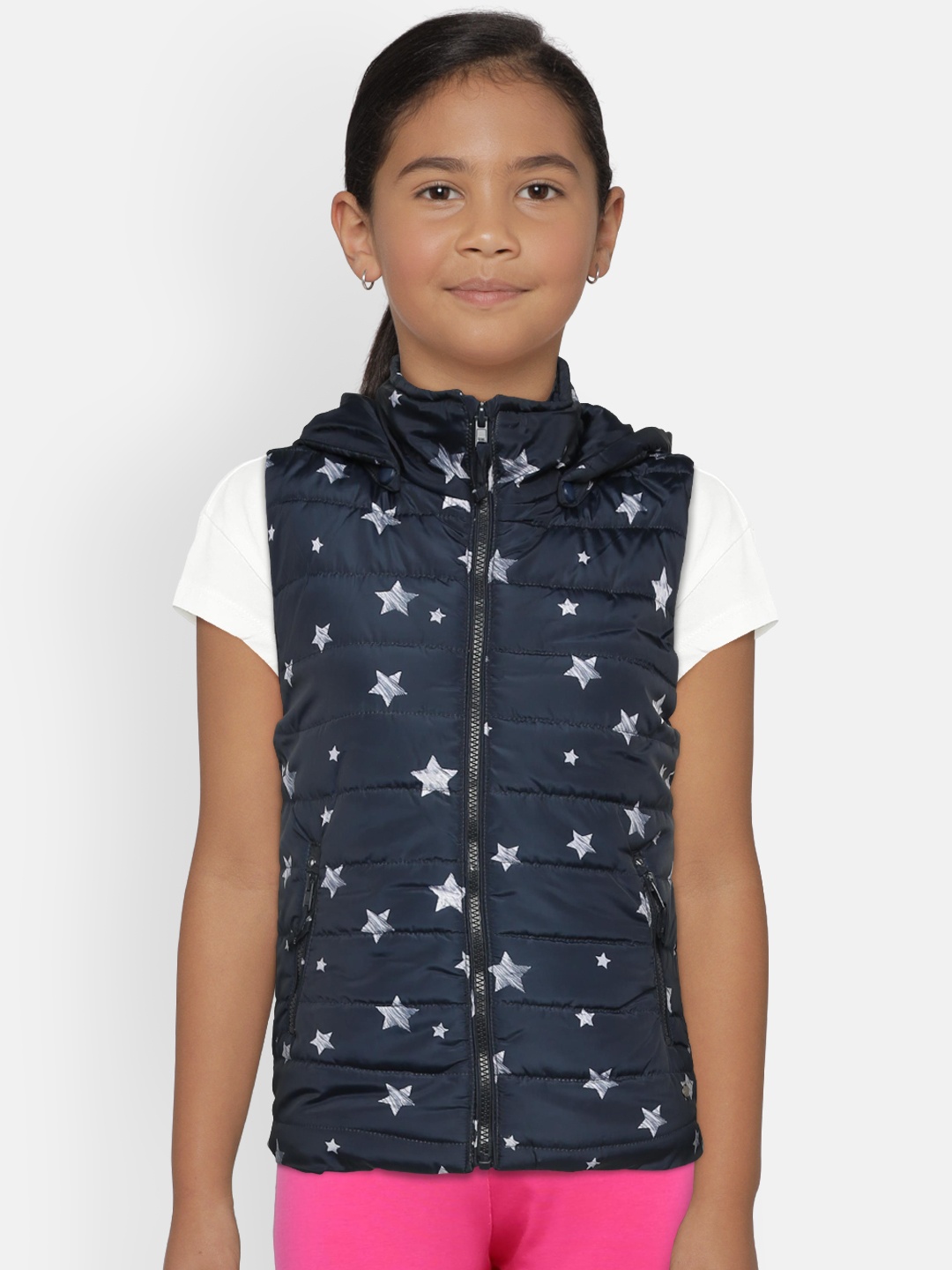 

Gini and Jony Girls Navy Blue Printed Puffer Jacket