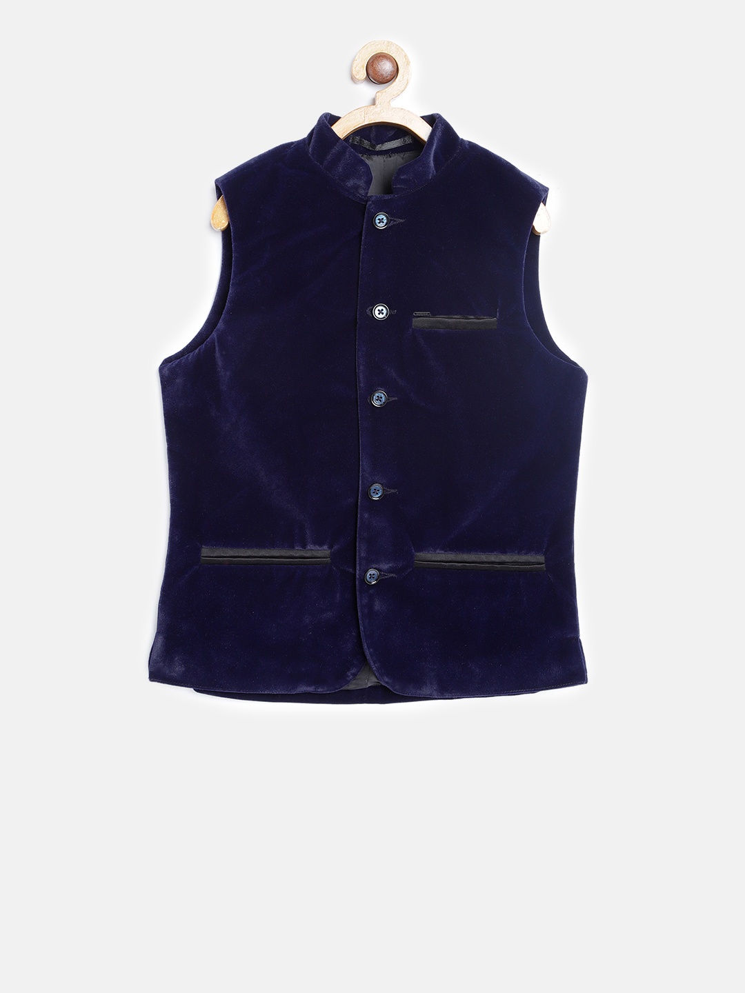 

Gini and Jony Boys Blue Solid Velvet Finish Nehru Jacket, Navy blue