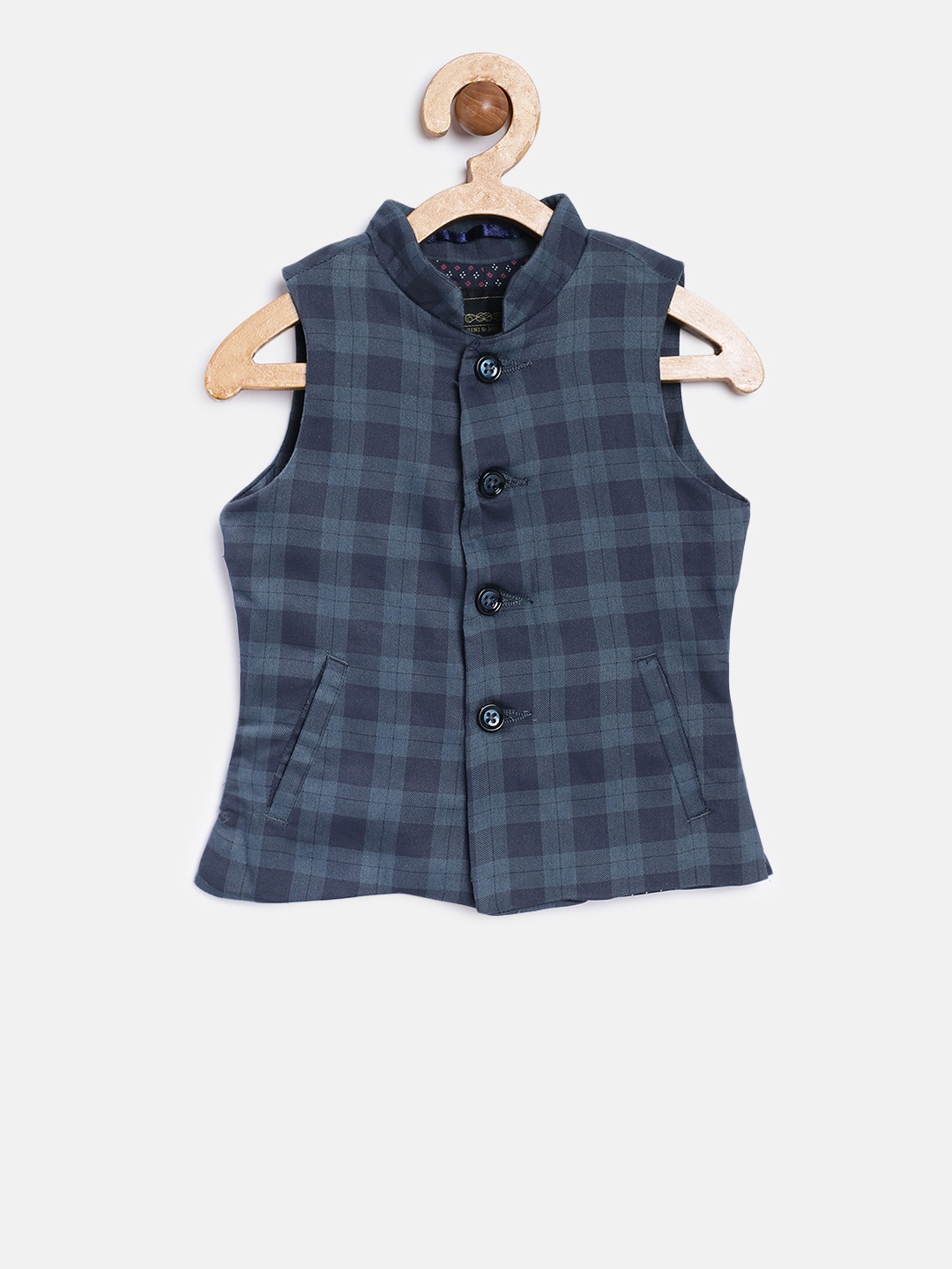 

Gini and Jony Boys Blue Checked Pure Cotton Waistcoat