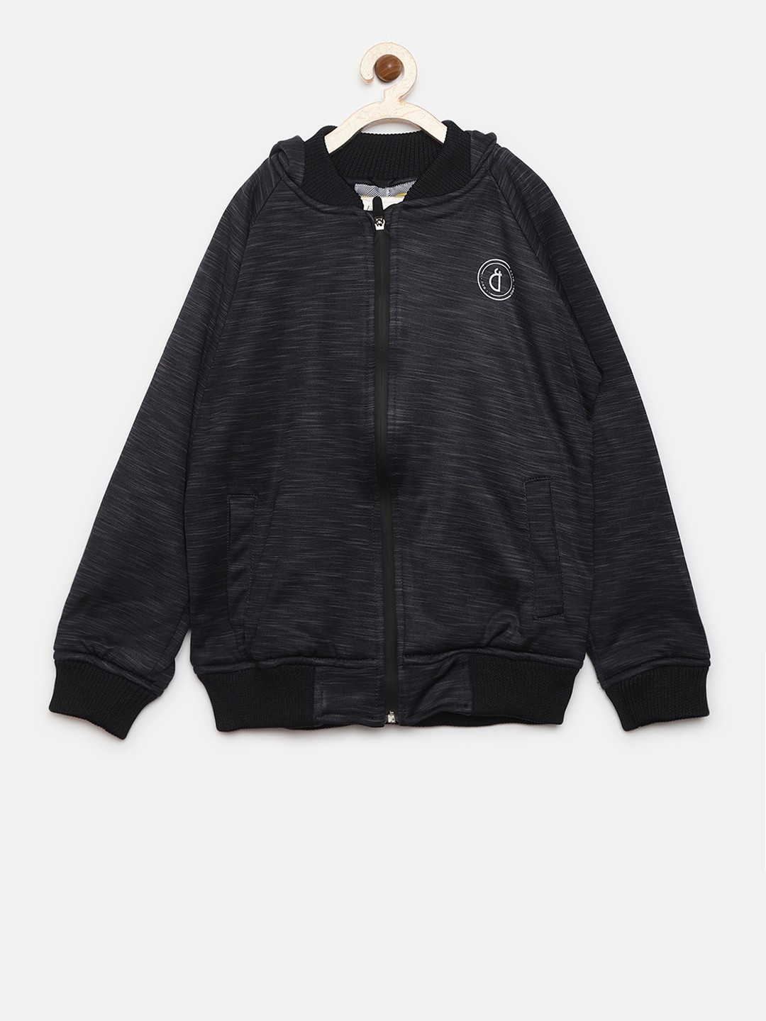 

Gini and Jony Boys Navy Blue Solid Hooded Bomber Jacket