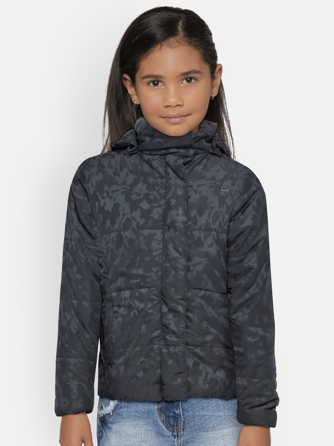 

Gini and Jony Girls Navy Blue Printed Puffer Jacket