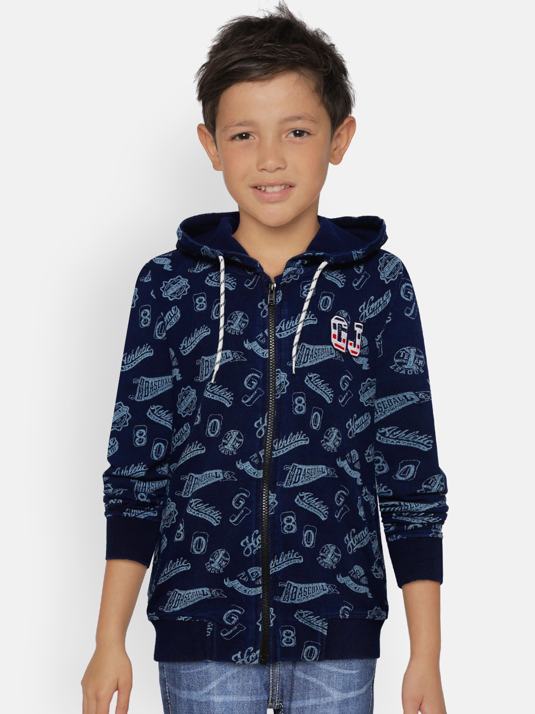 

Gini and Jony Boys Navy Printed Hooded Sweatshirt, Navy blue