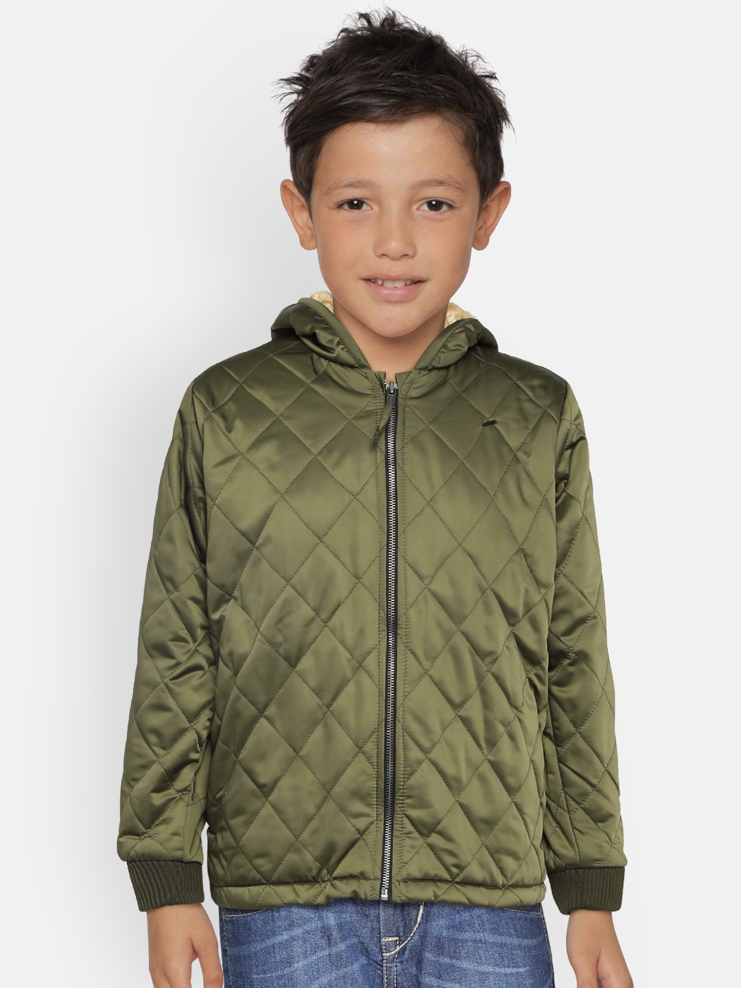 

Gini and Jony Boys Olive Green Solid Quilted Jacket