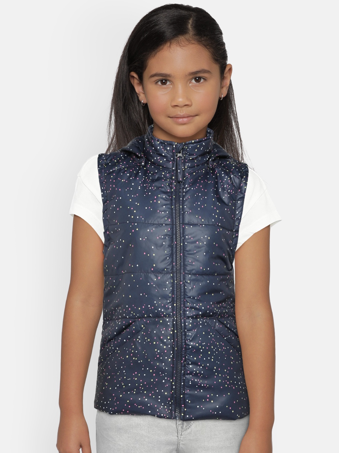 

Gini and Jony Girls Navy Blue Printed Jacket