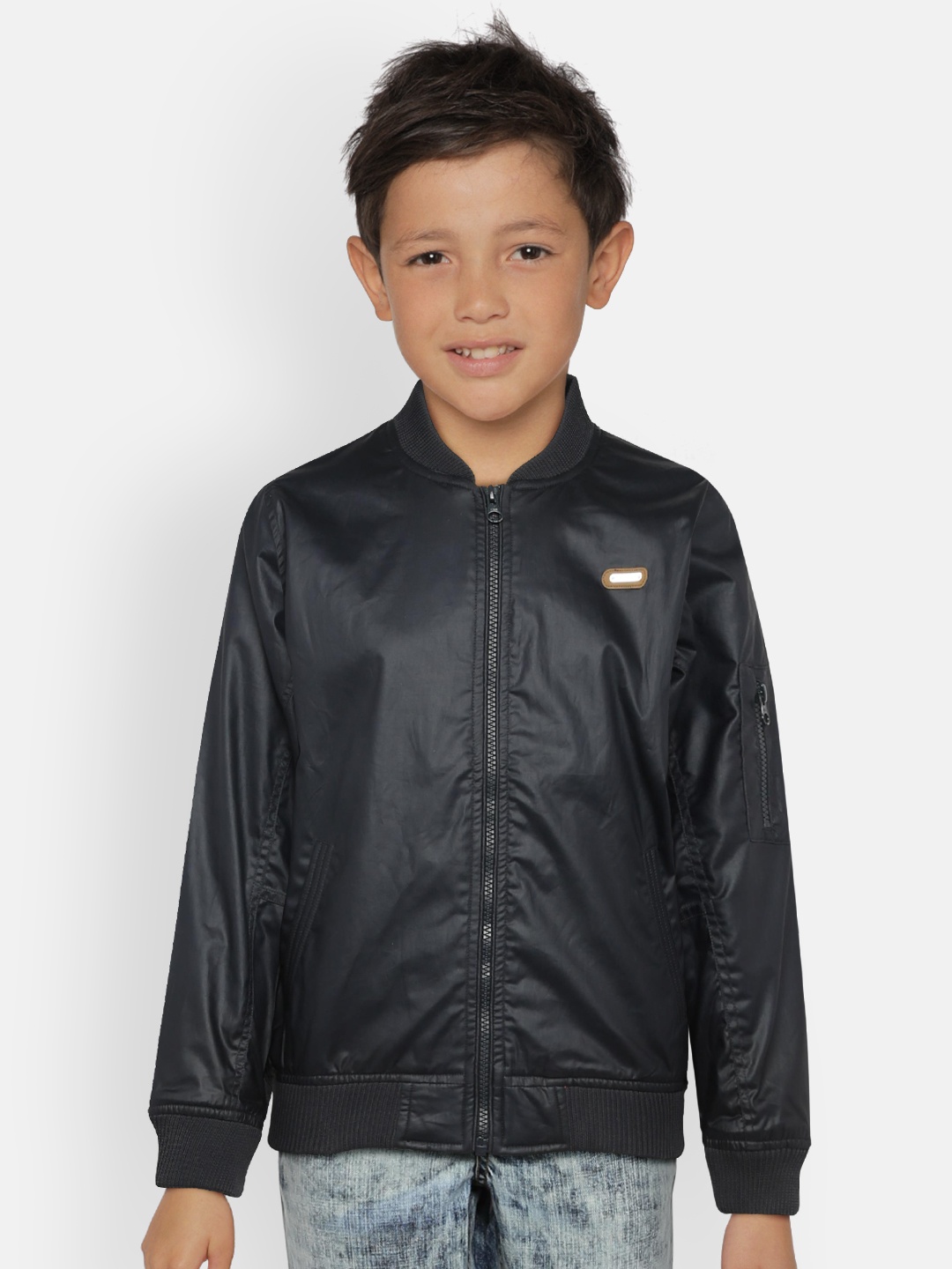 

Gini and Jony Boys Navy Blue Solid Open Front Jacket