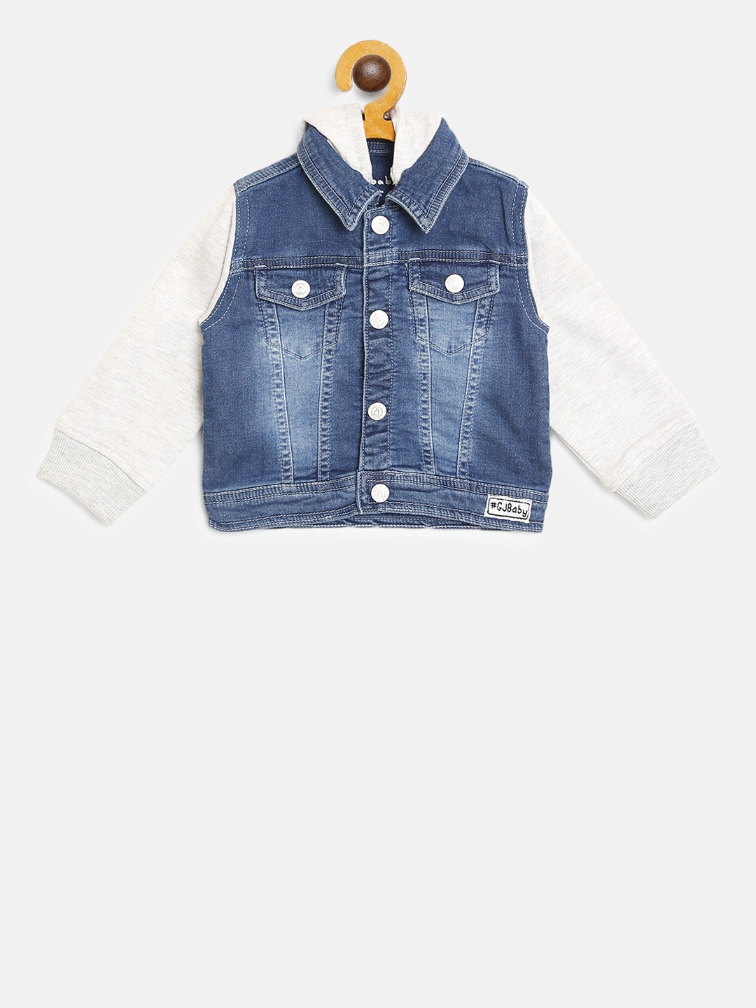 

Gini and Jony Boys Navy Blue & Grey Melange Washed Denim Hooded Jacket