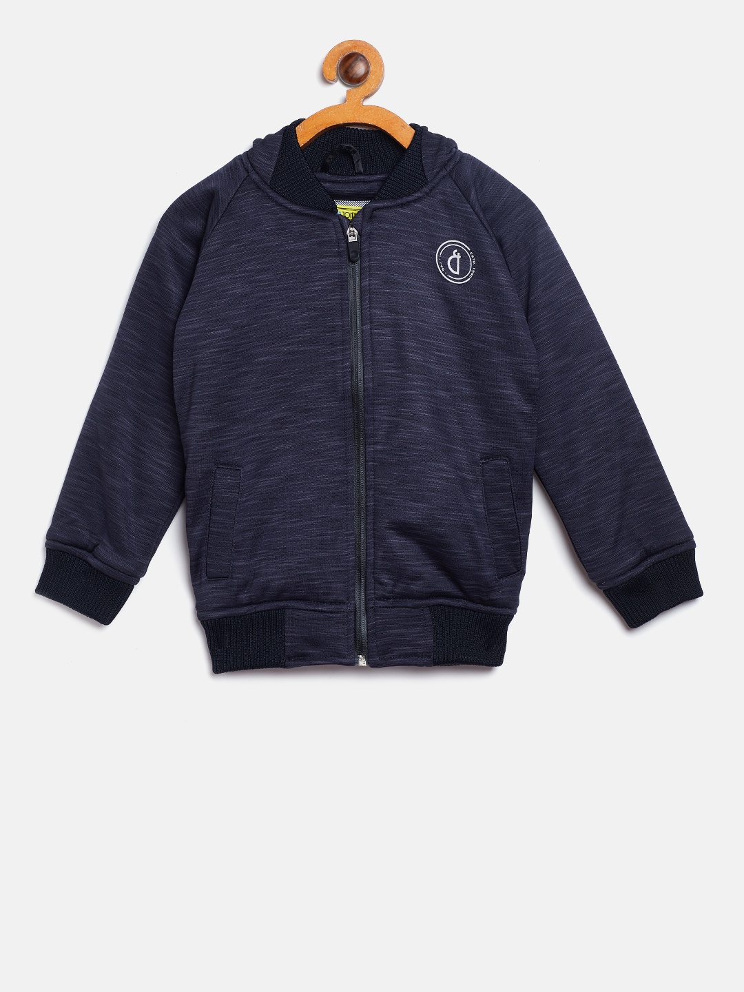 

Gini and Jony Boys Navy Blue Solid Hooded Bomber Jacket