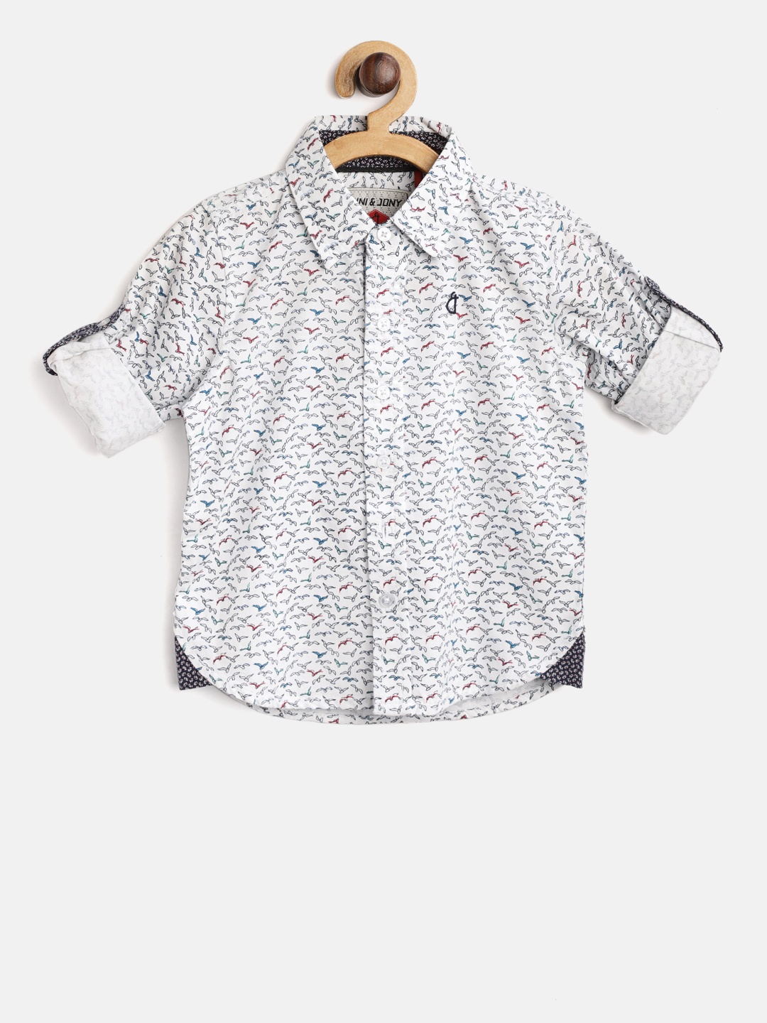 

Gini and Jony Boys White & Blue Regular Fit Printed Casual Shirt