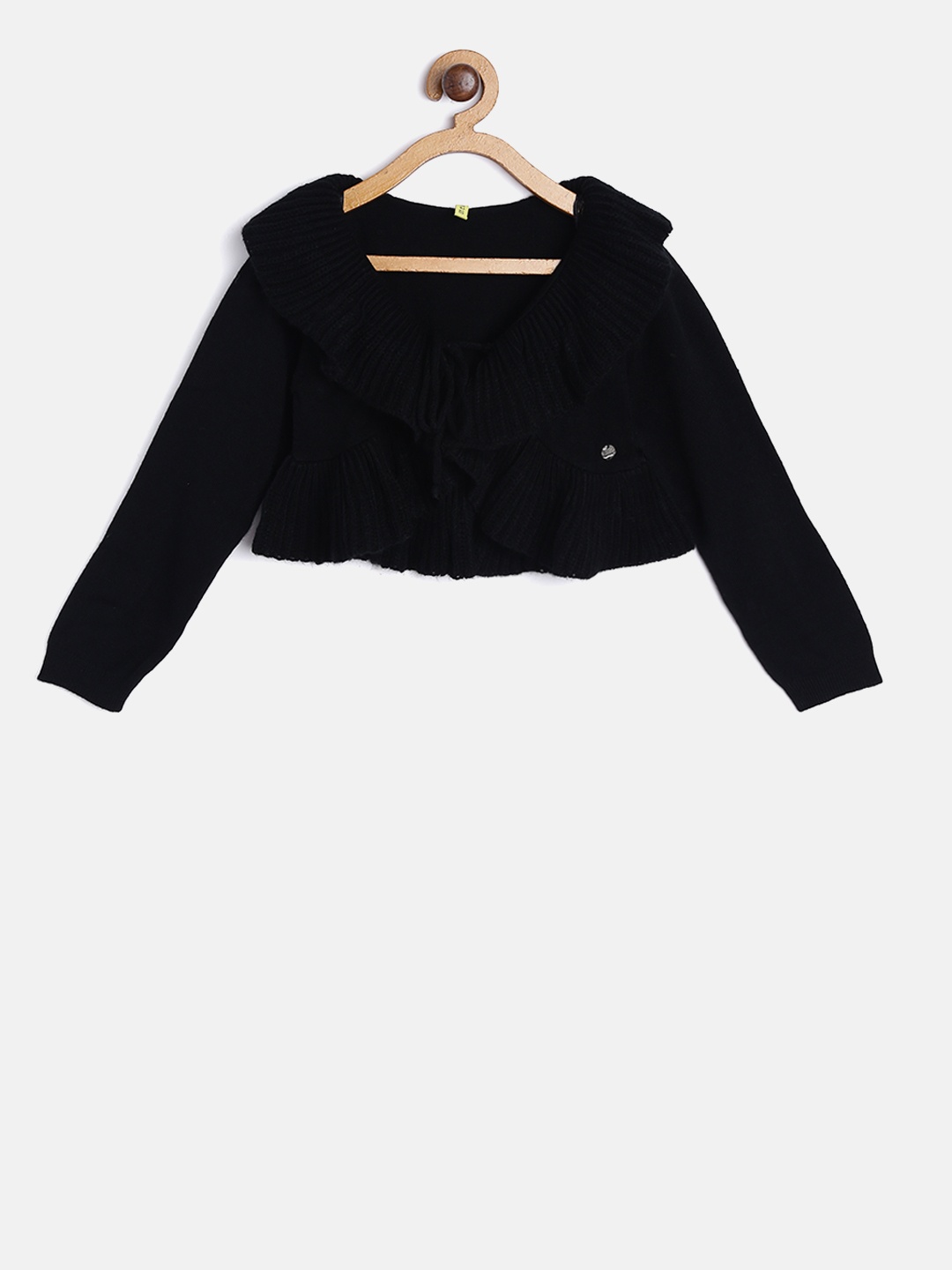 

Gini and Jony Black Solid Cropped Tie-Up Shrug