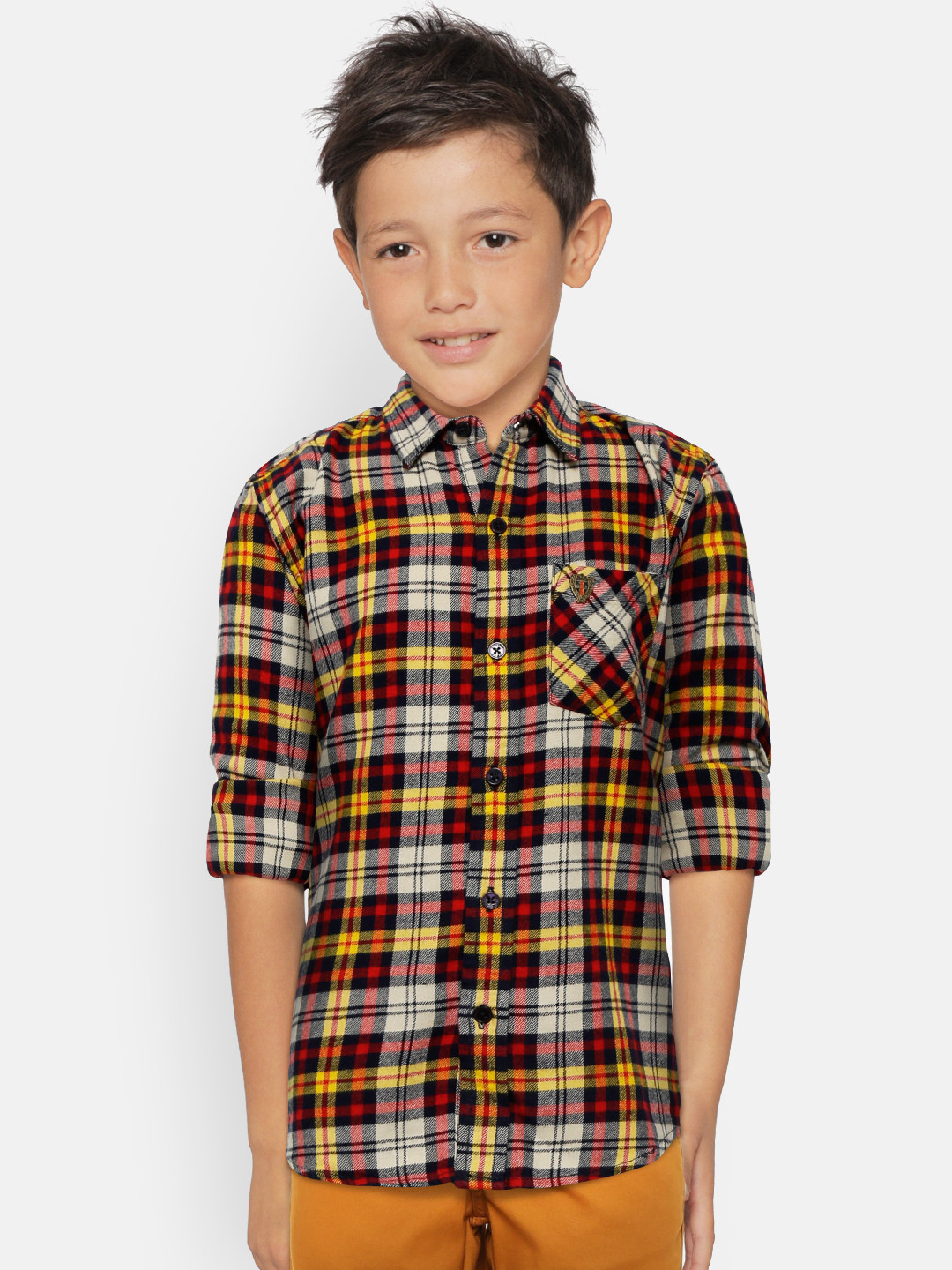 

Gini and Jony Boys Maroon & Navy Blue Regular Fit Checked Casual Shirt