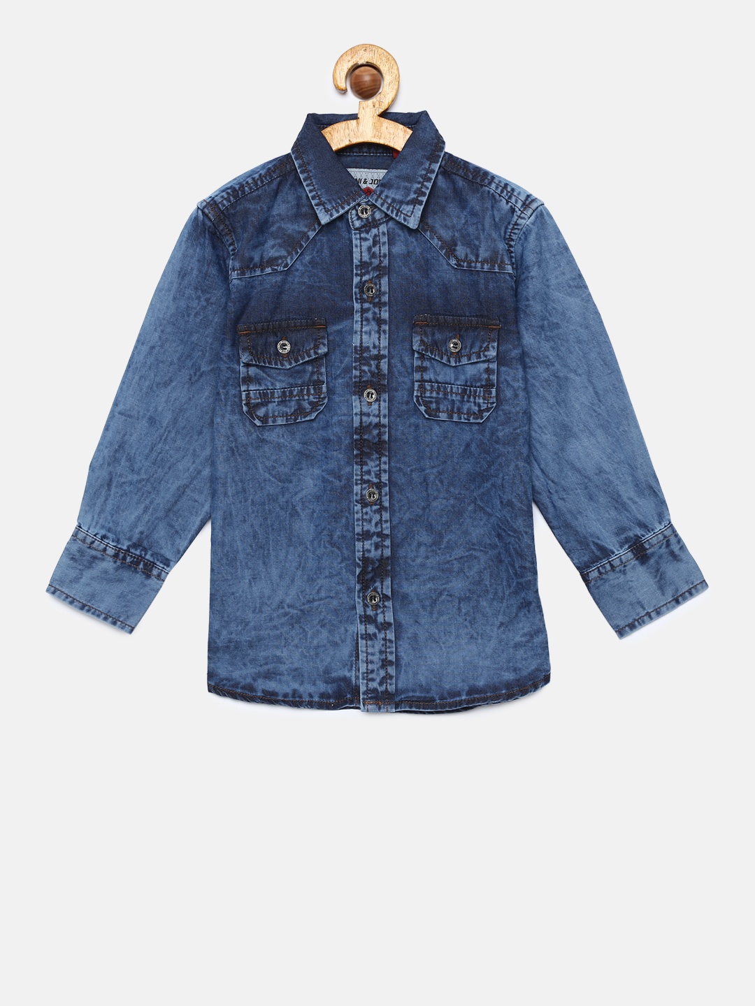 

Gini and Jony Boys Blue Regular Fit Solid Casual Denim Shirt